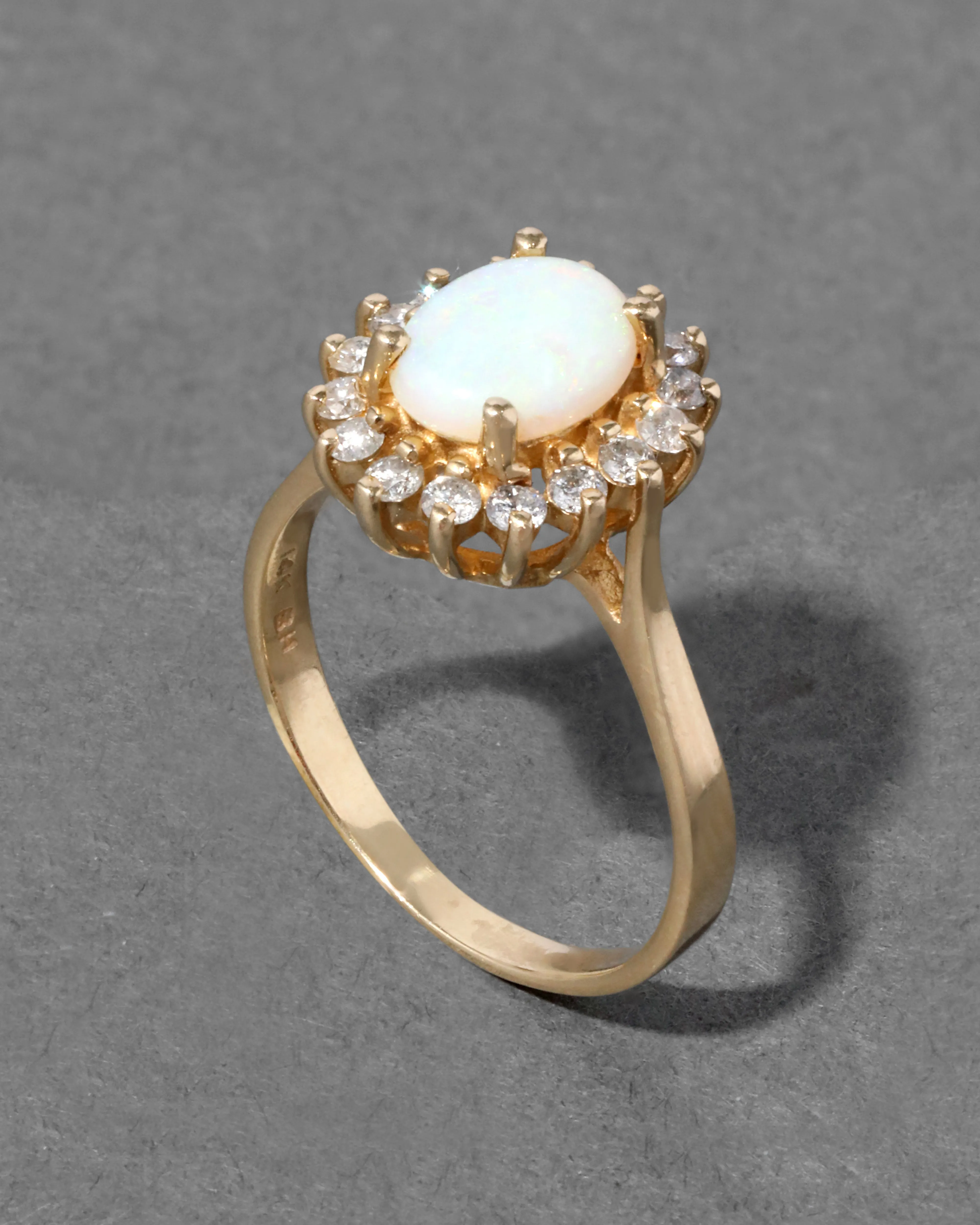 Vintage 1950s 14k Gold & Opal & Diamond Halo Ring sold by Alexis Bittar product image thumbnail 2