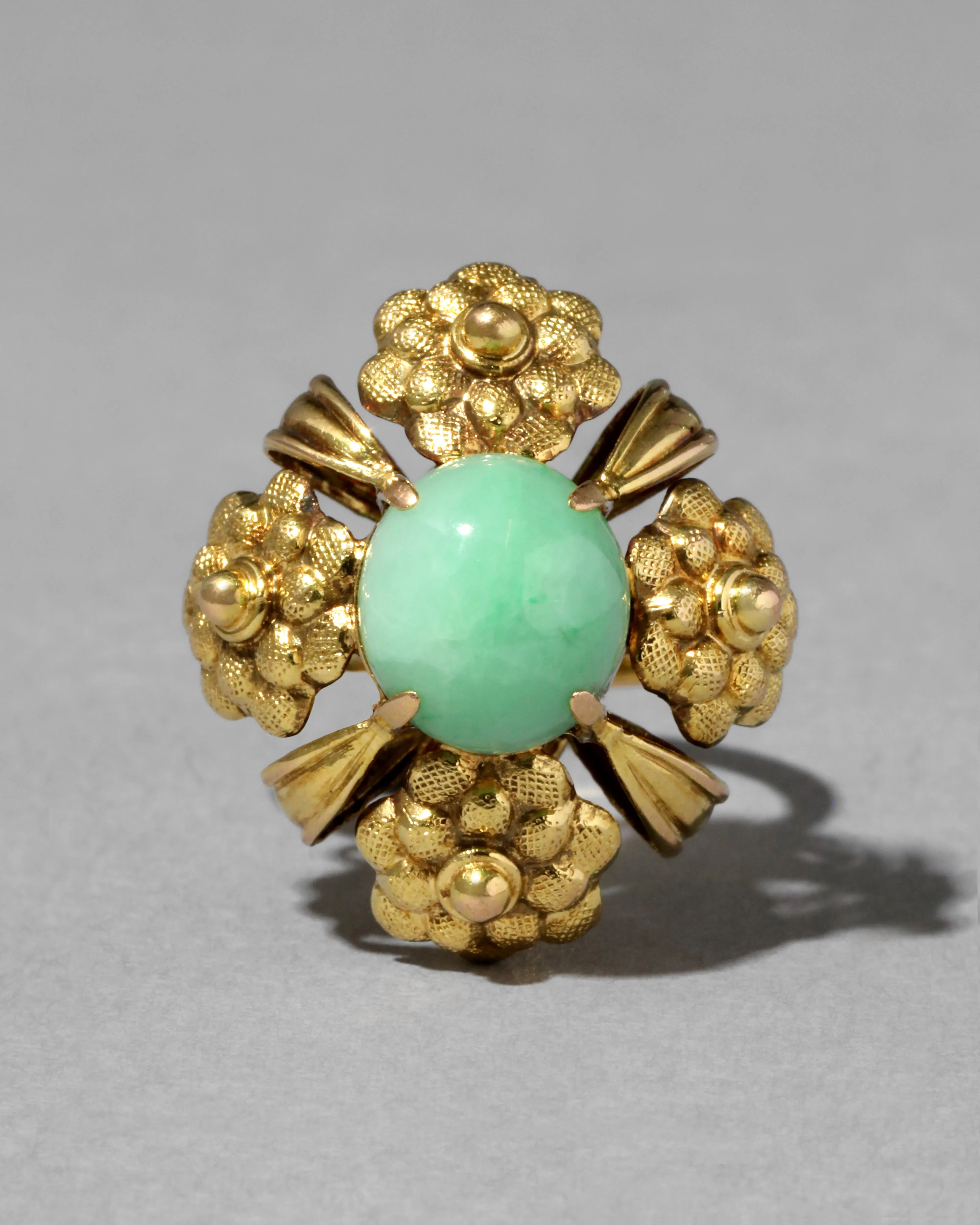 Antique 1920s 14k Gold & Jade Floral Ring sold by Alexis Bittar product image thumbnail 2