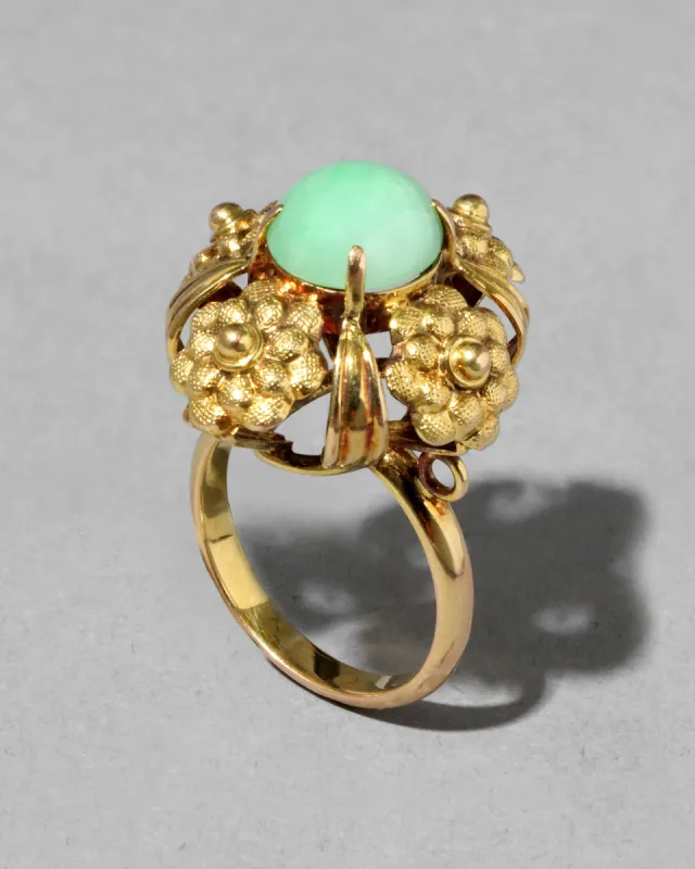 Antique 1920s 14k Gold & Jade Floral Ring sold by Alexis Bittar