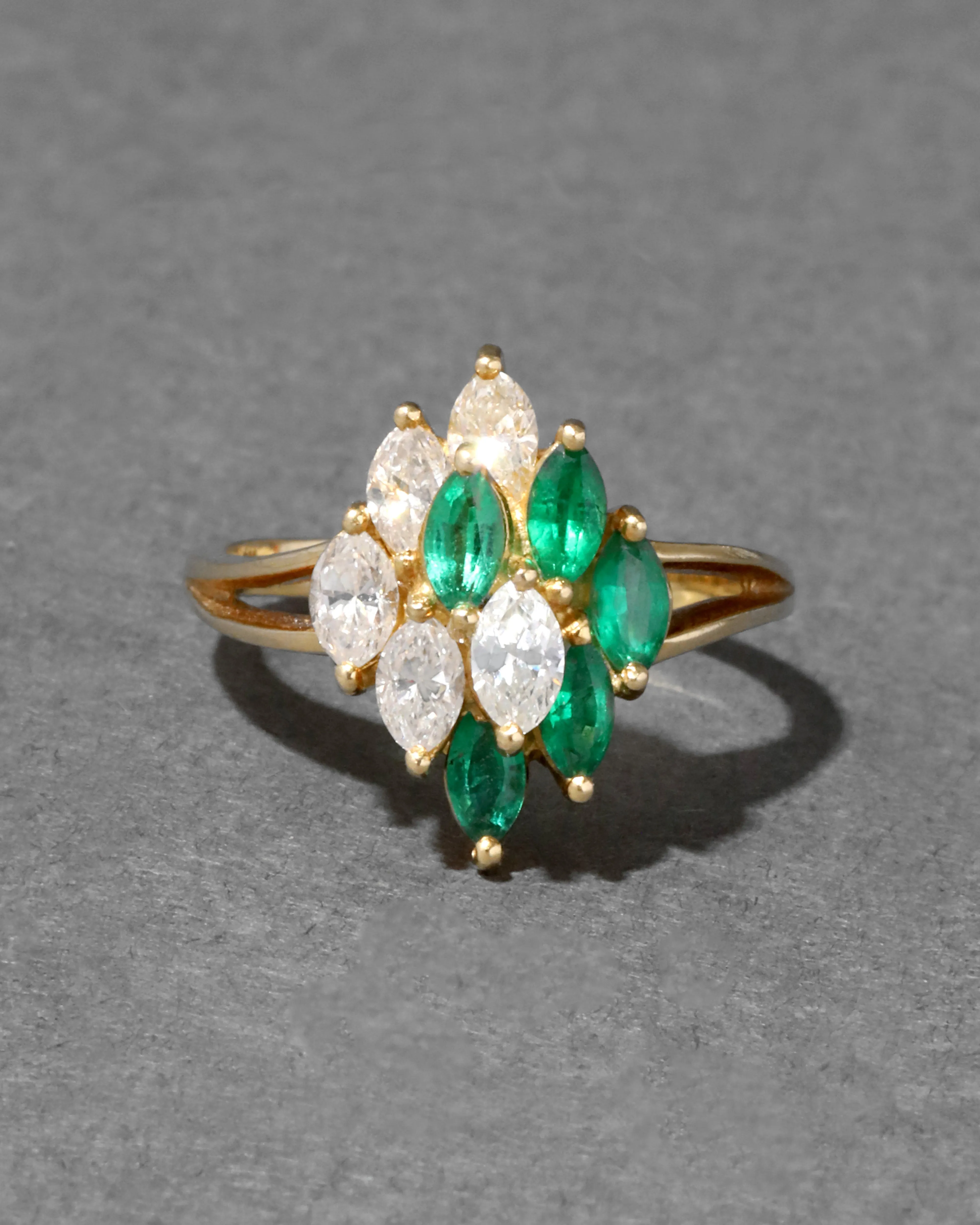 Vintage 1960s 18k Gold Staggered Emerald & Diamond Modernist Band Ring sold by Alexis Bittar product image thumbnail 2
