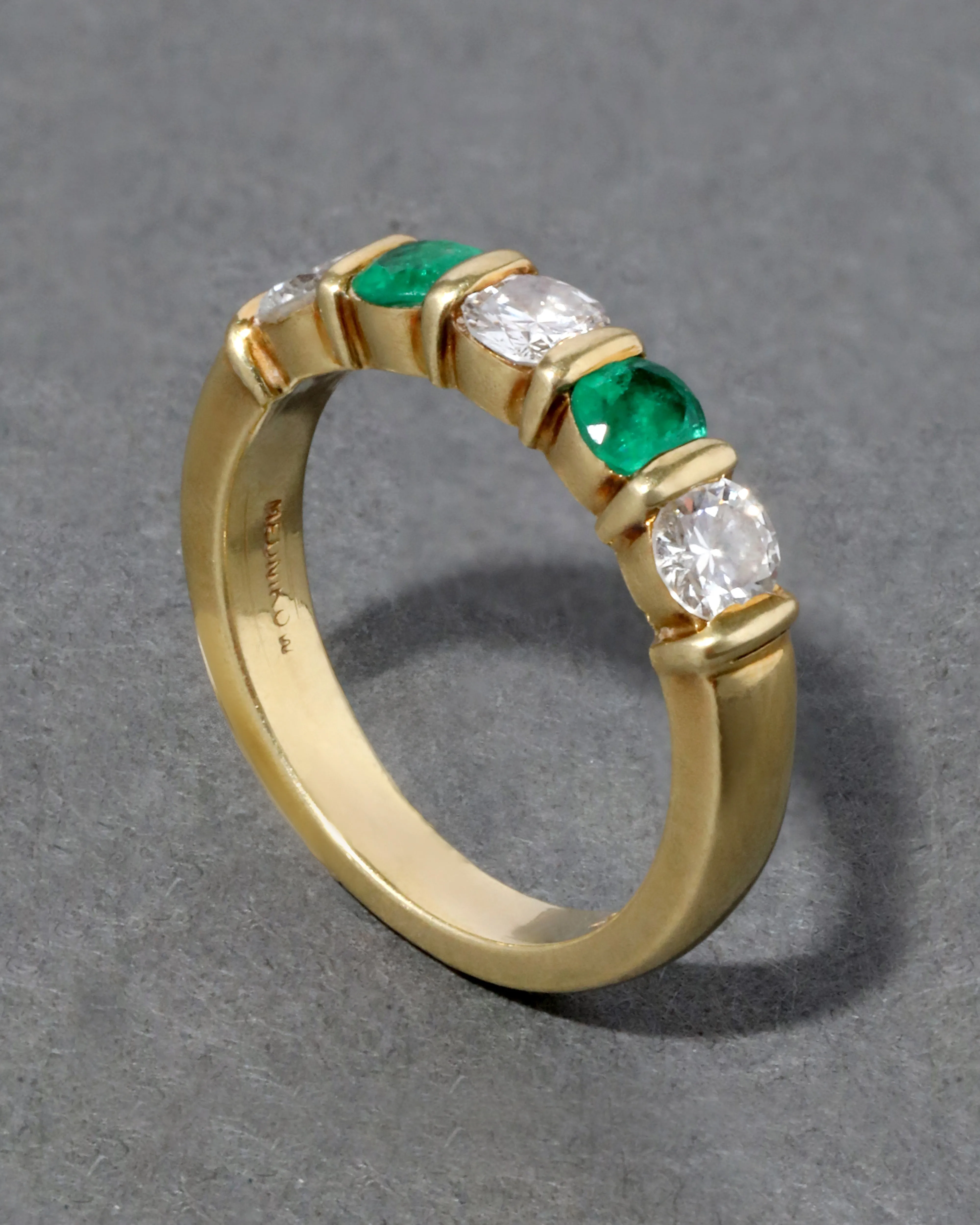 Vintage 1980s 18k Gold & Alternating Emerald & Diamond Band Ring sold by Alexis Bittar