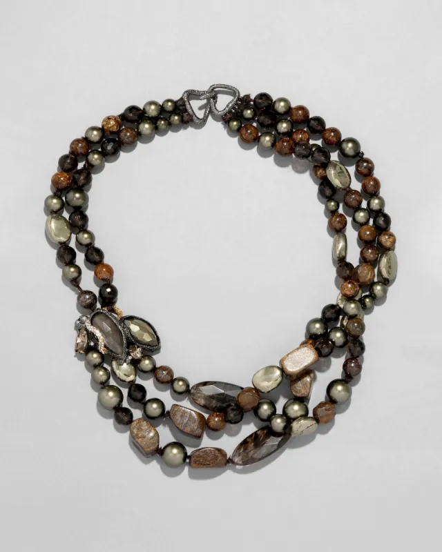 Archive Triple Strand Beaded Dark Stone Necklace sold by Alexis Bittar