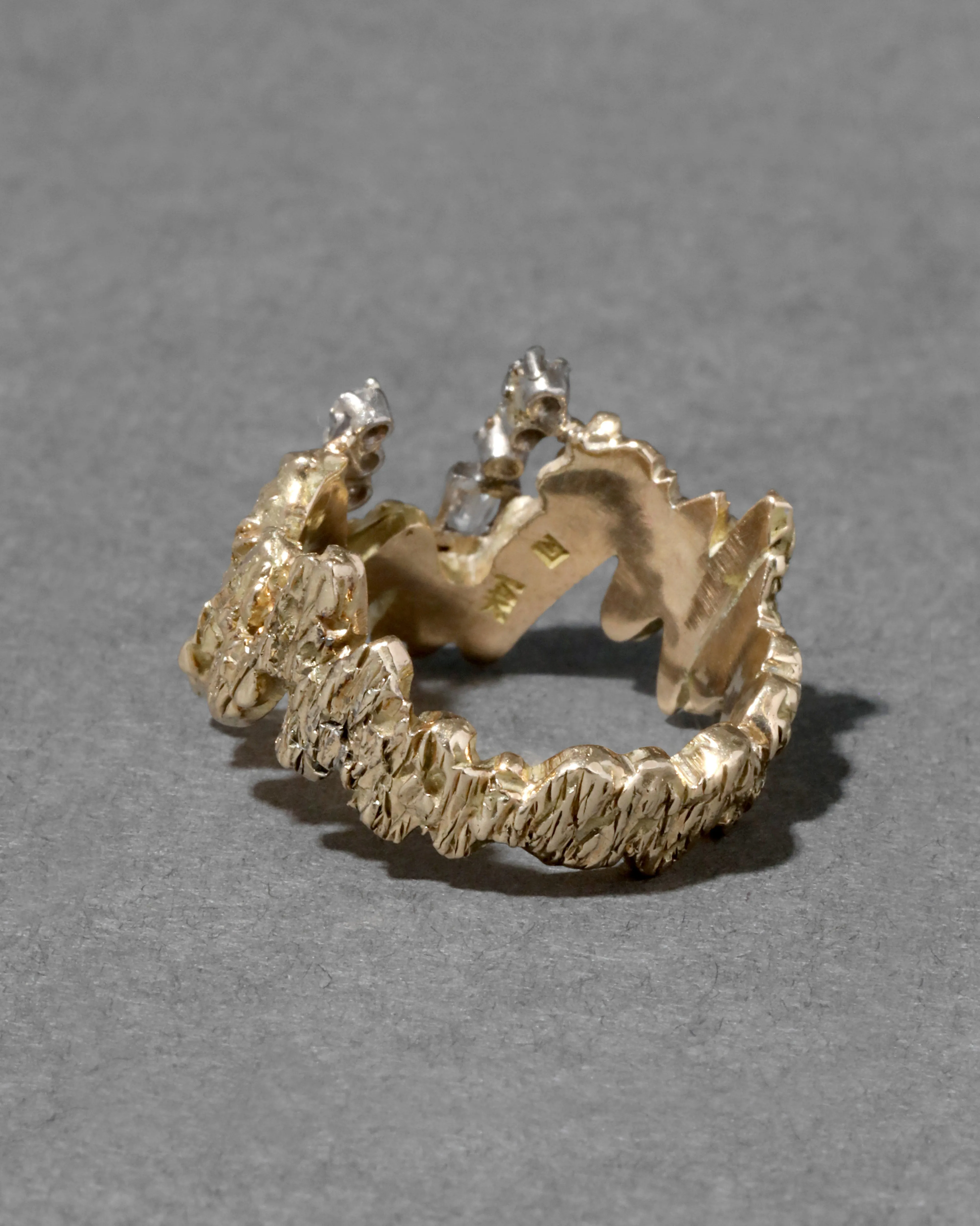 Vintage 1970s 14k Yellow & White Gold Brutalist Baguette & Round Diamond Ring sold by Alexis Bittar product image thumbnail 4