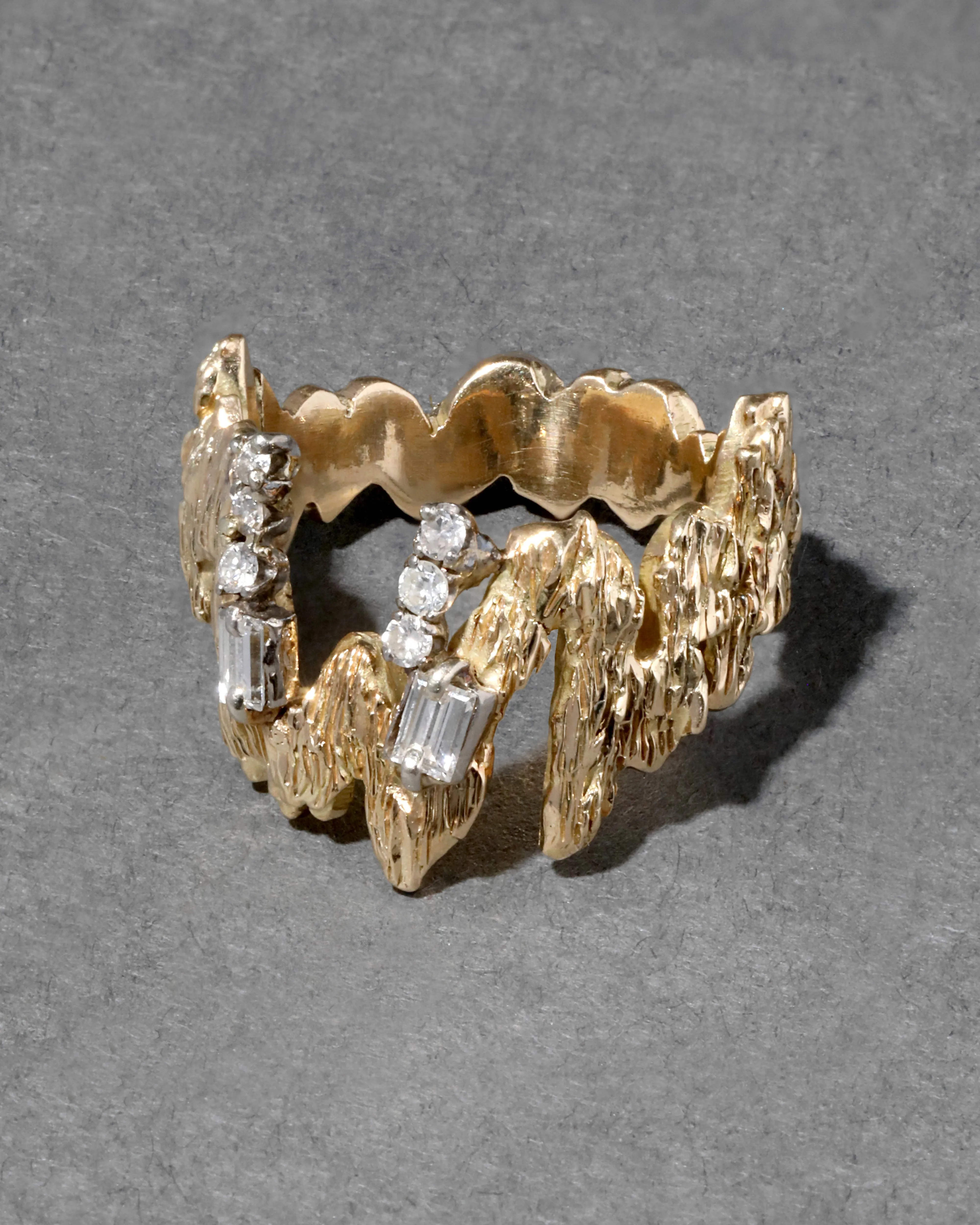 Vintage 1970s 14k Yellow & White Gold Brutalist Baguette & Round Diamond Ring sold by Alexis Bittar product image thumbnail 3