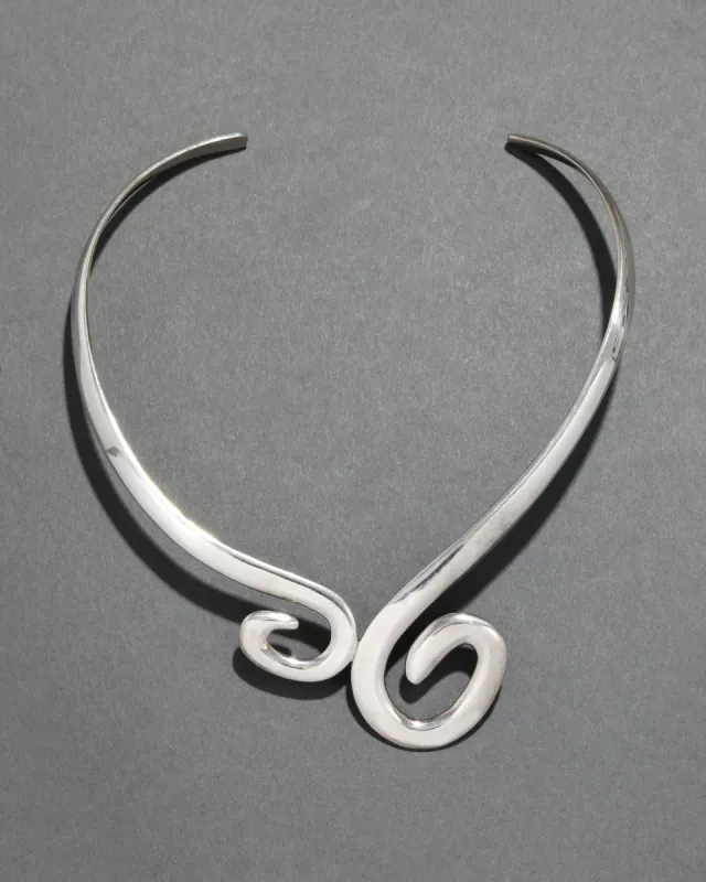 Vintage 1980s Sterling Silver Torque Spiral Collar Necklace sold by Alexis Bittar