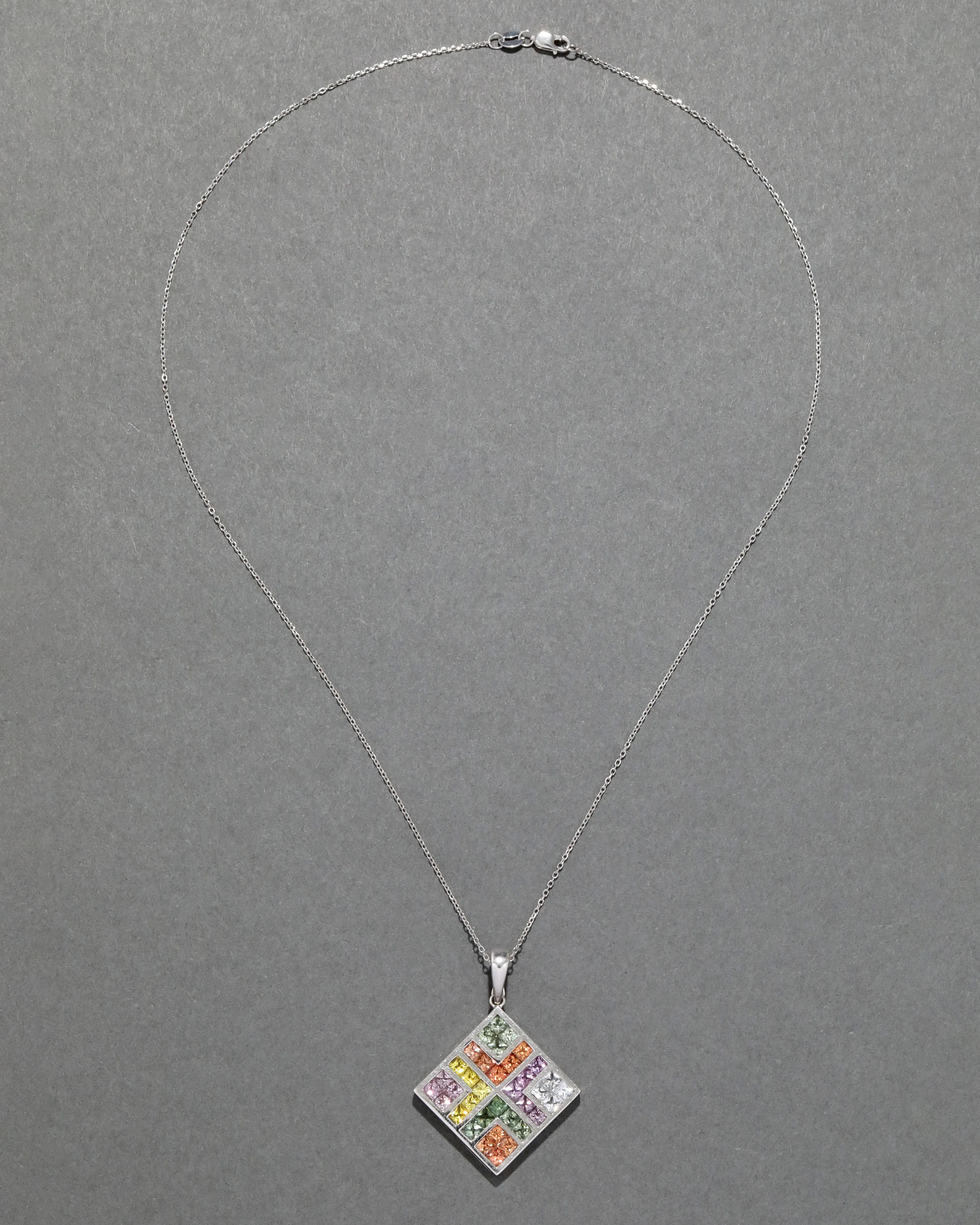 Vintage 14k White Gold Rainbow Pendant with Multicolor Topaz & Tourmaline Pendant Necklace sold by Alexis Bittar product image thumbnail 2