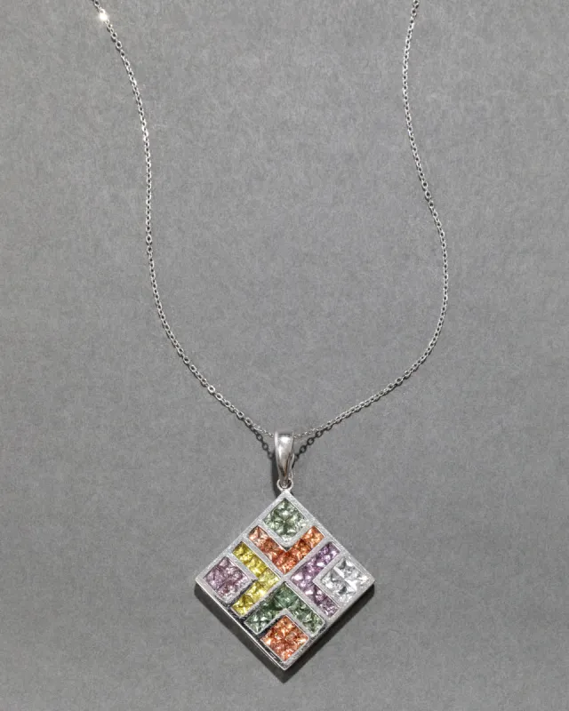 Vintage 14k White Gold Rainbow Pendant with Multicolor Topaz & Tourmaline Pendant Necklace sold by Alexis Bittar