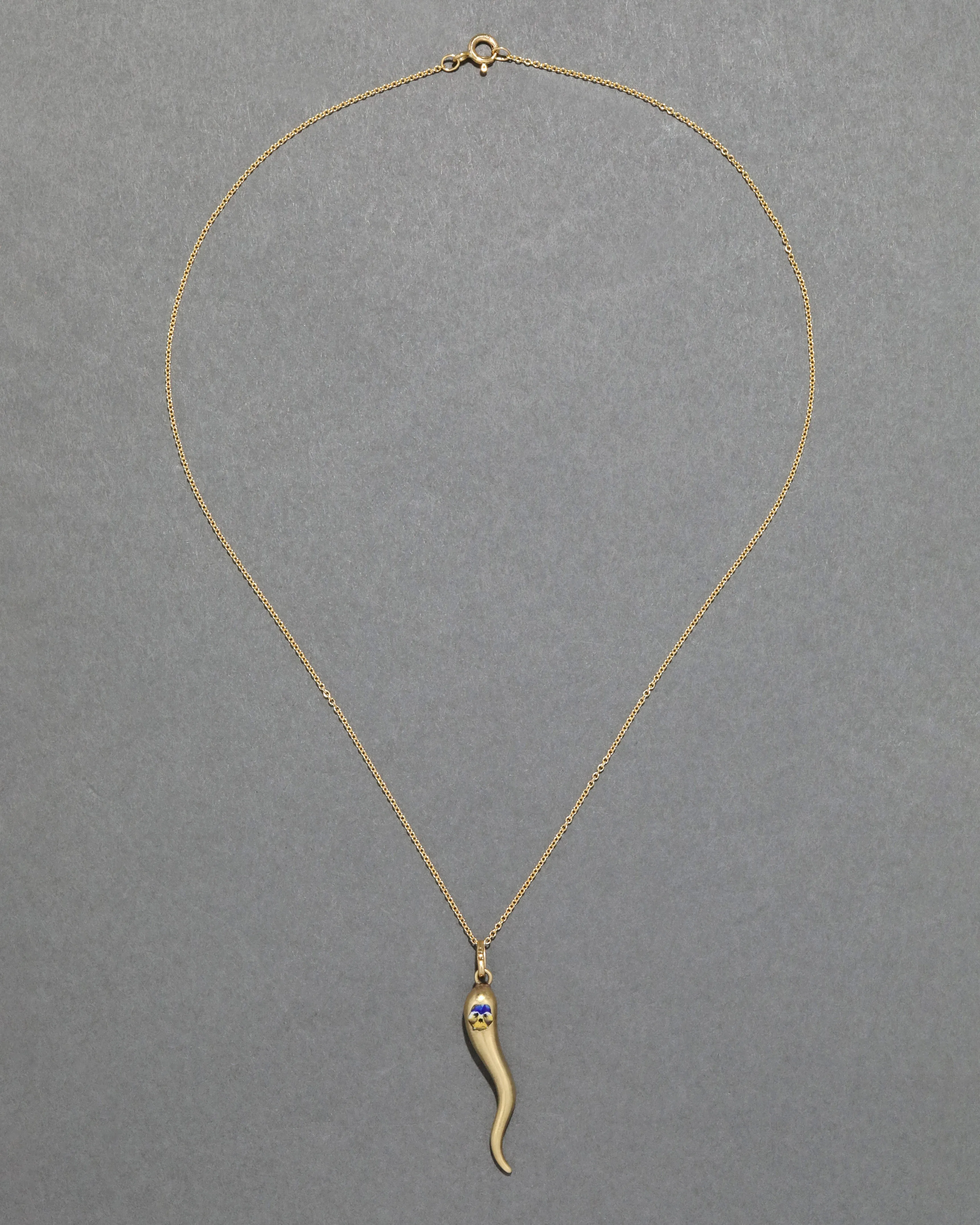 Antique Early 1900s 14k Gold Italian Horn with Enamel Pansy Pendant Necklace sold by Alexis Bittar product image thumbnail 2