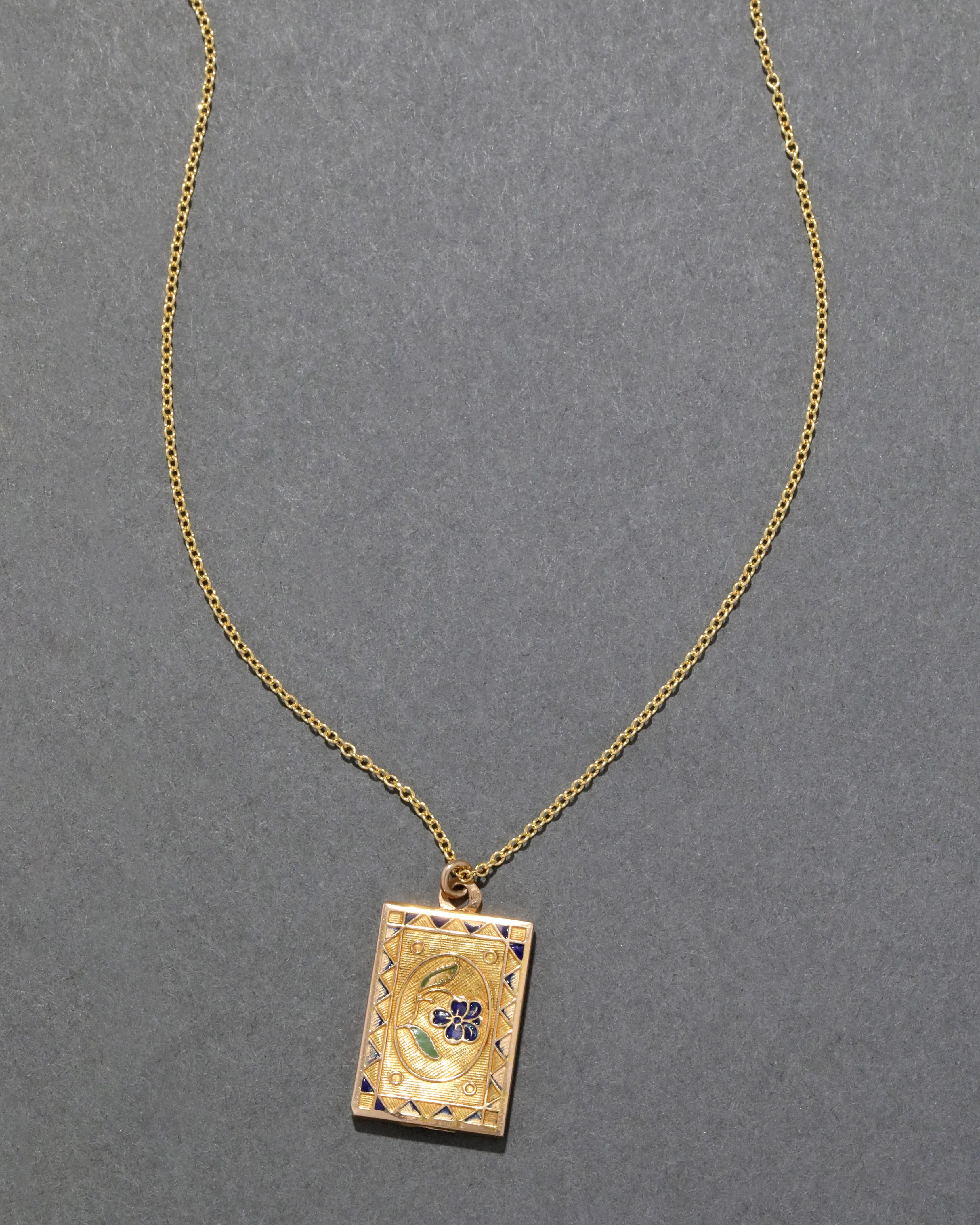 Antique 1920s 18k Gold & Enamel Double Sided Floral Pattern Pendant Necklace sold by Alexis Bittar product image thumbnail 3