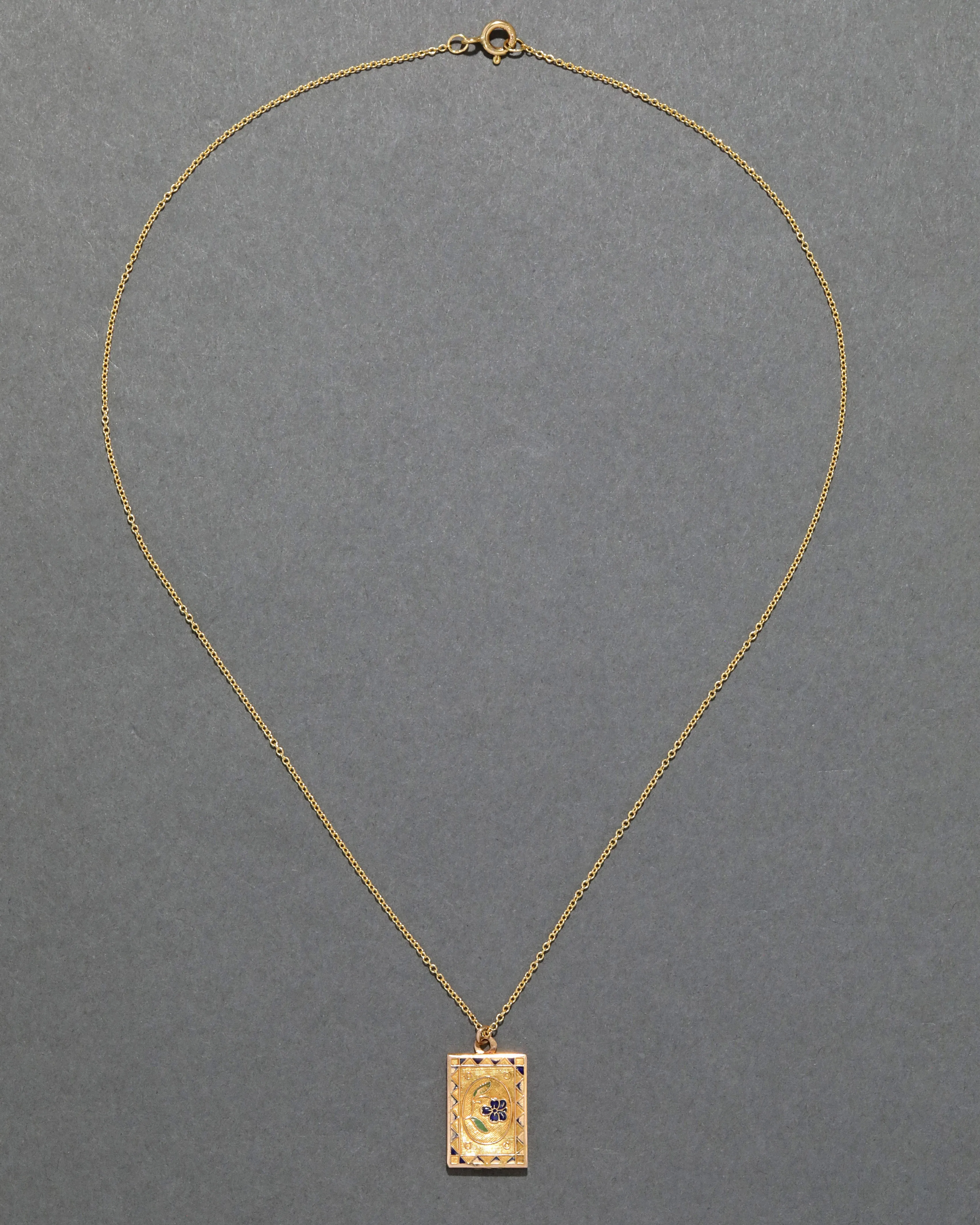 Antique 1920s 18k Gold & Enamel Double Sided Floral Pattern Pendant Necklace sold by Alexis Bittar product image thumbnail 2