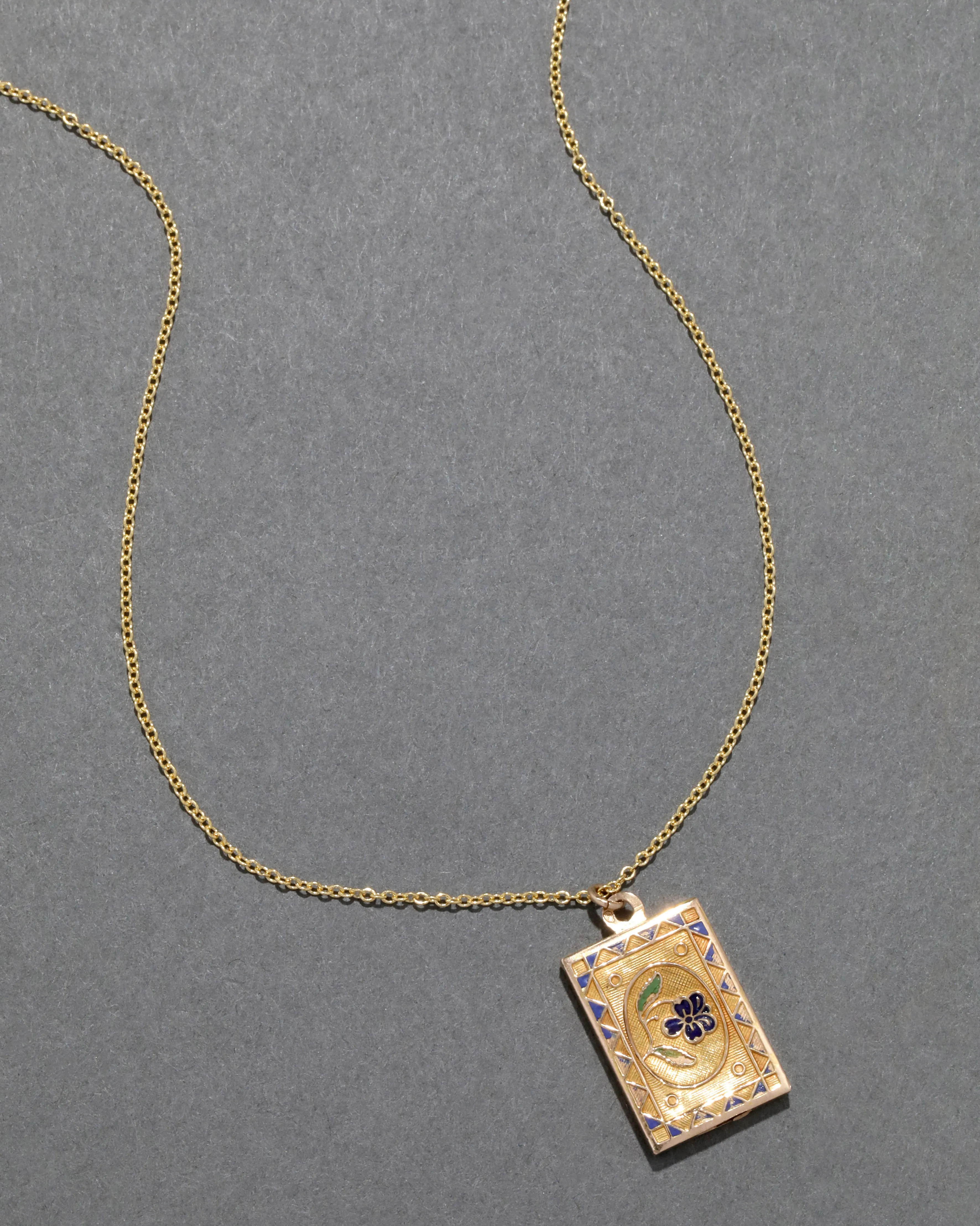 Antique 1920s 18k Gold & Enamel Double Sided Floral Pattern Pendant Necklace sold by Alexis Bittar