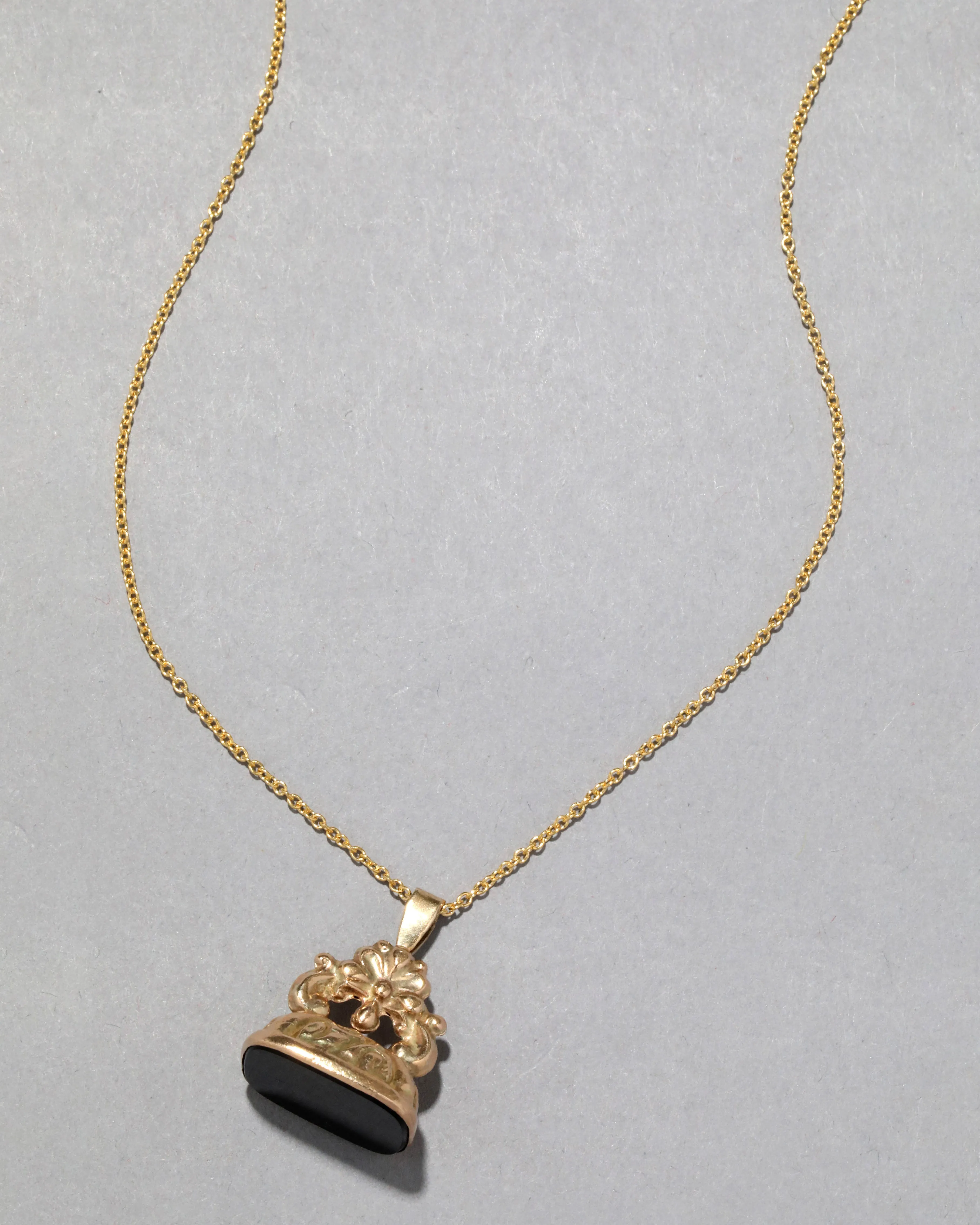 Antique 1800s 10k Gold & Onyx Seal English Pendant Necklace sold by Alexis Bittar