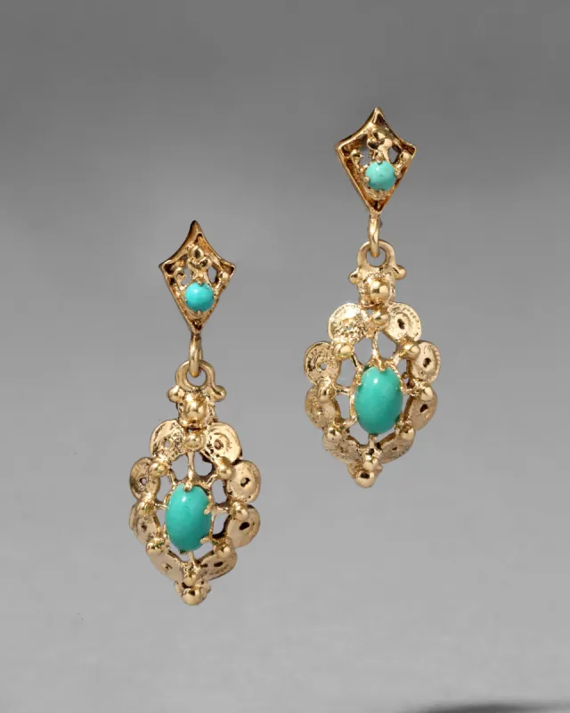 Vintage 14k Gold Ornate Turquoise Drop Post Earring made by Alexis Bittar