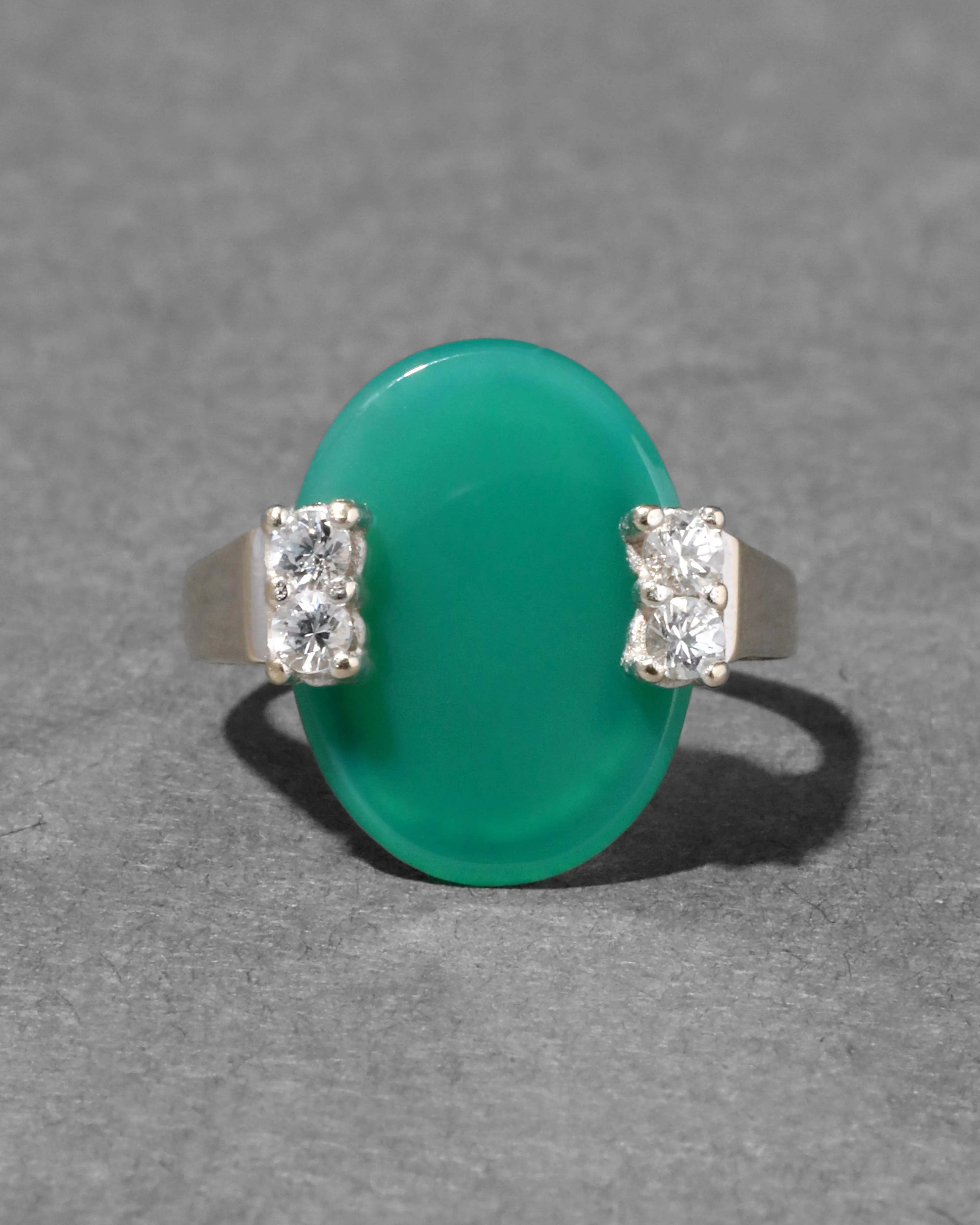 Vintage 1960s 18k White Gold & Chrysoprase & White Sapphire Pronged Ring sold by Alexis Bittar product image thumbnail 2
