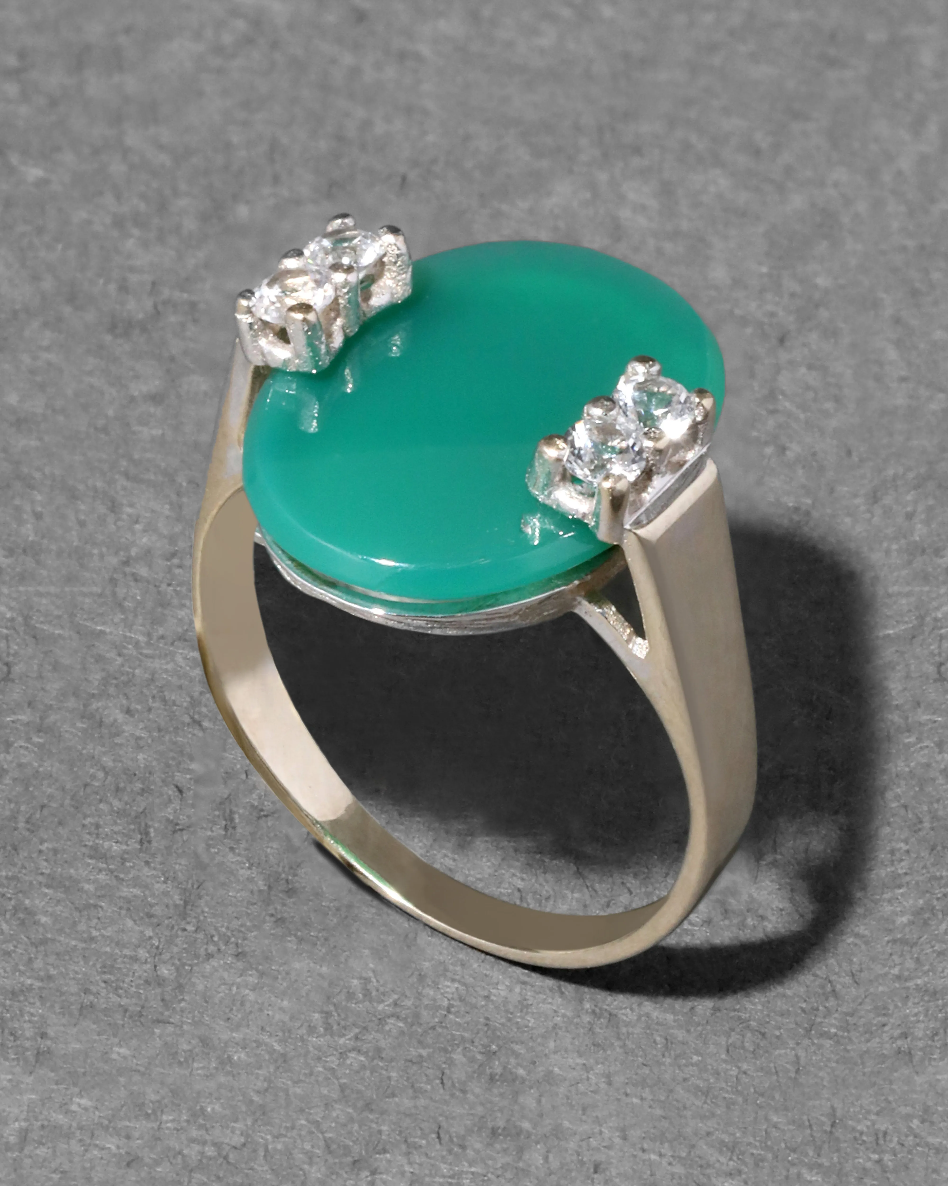 Vintage 1960s 18k White Gold & Chrysoprase & White Sapphire Pronged Ring sold by Alexis Bittar