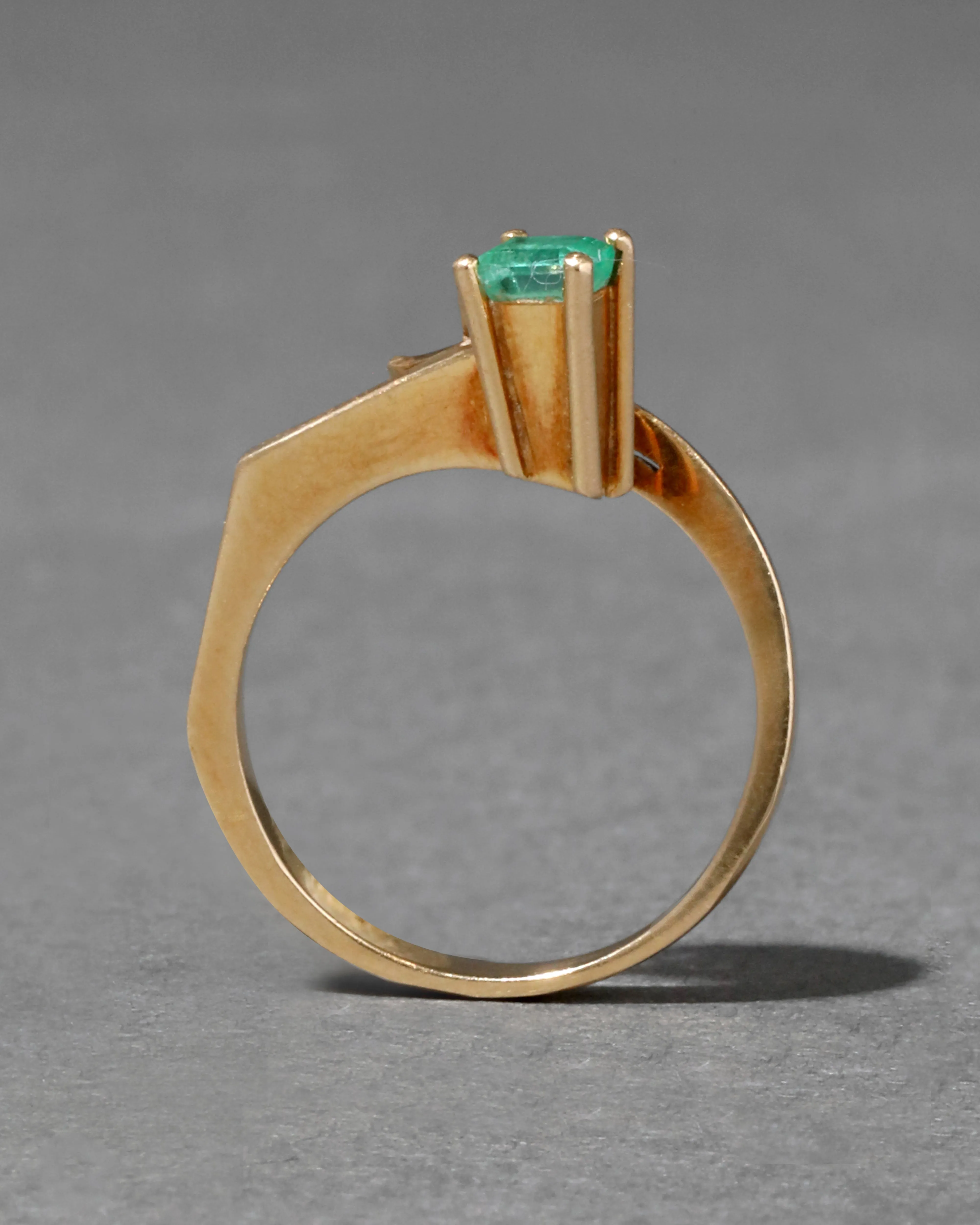 Vintage 1970s 14k Gold & Stacked Emerald Modernist Design Ring sold by Alexis Bittar product image thumbnail 3