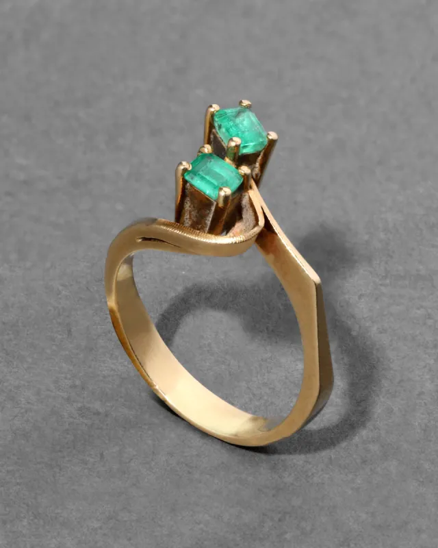 Vintage 1970s 14k Gold & Stacked Emerald Modernist Design Ring sold by Alexis Bittar