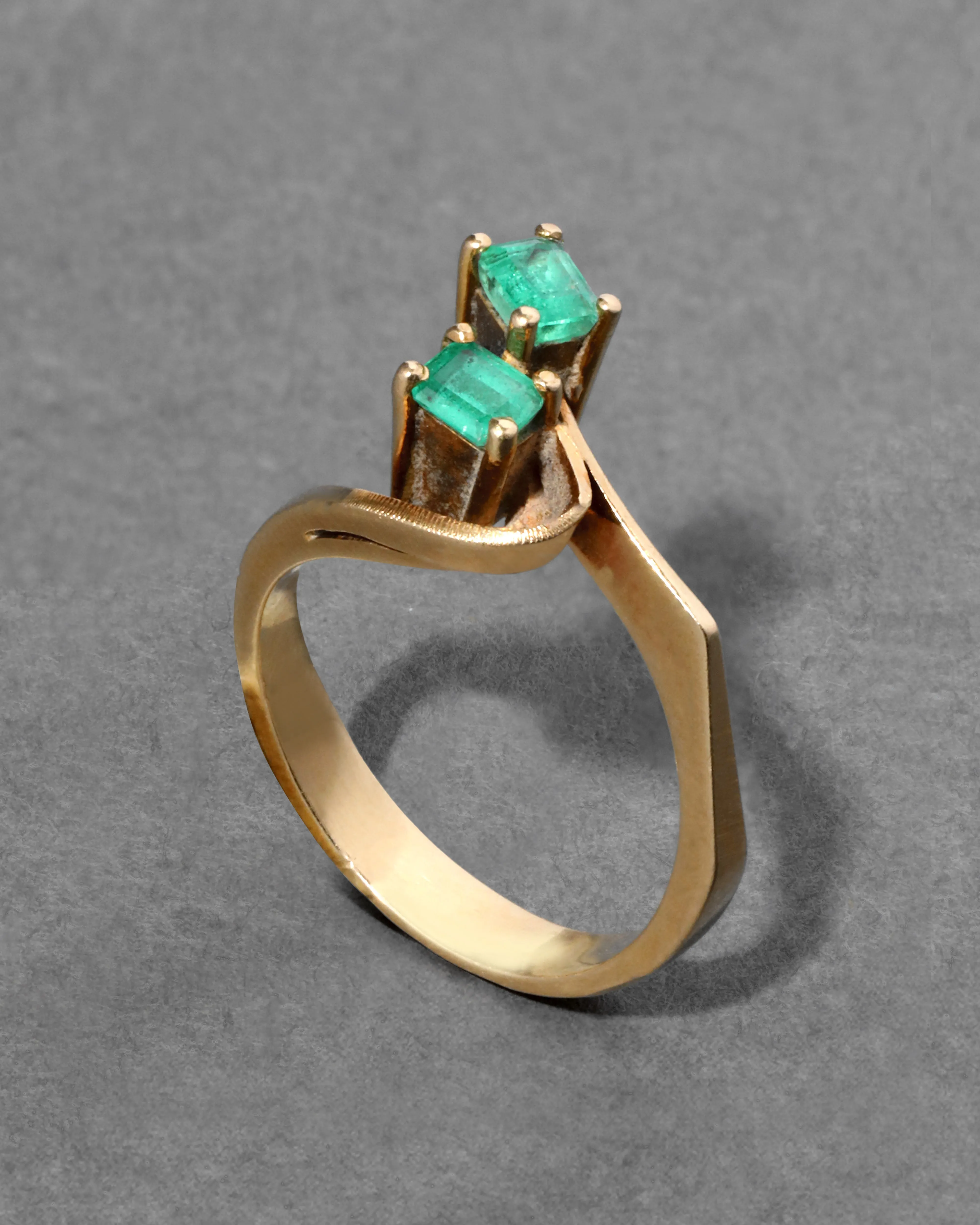 Vintage 1970s 14k Gold & Stacked Emerald Modernist Design Ring sold by Alexis Bittar
