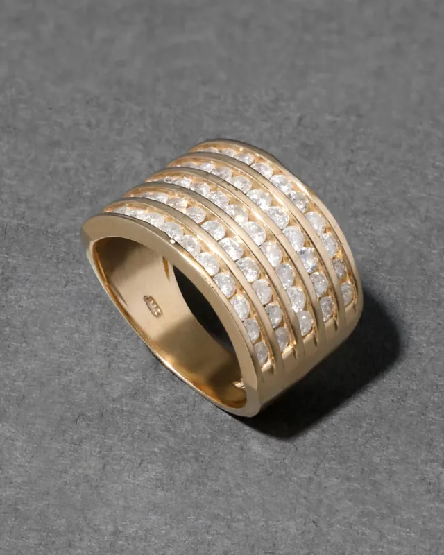Vintage 1970s 14k Gold & 5 Diamond Row Band Ring sold by Alexis Bittar