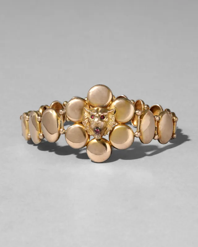 Antique 1800s 10k Gold & Ruby Lion Oval Link Bracelet sold by Alexis Bittar