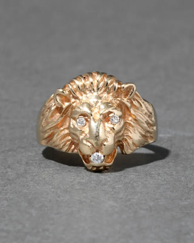 Vintage 1970s 14k Gold Lion Ring With Diamond Eyes & Mouth sold by Alexis Bittar