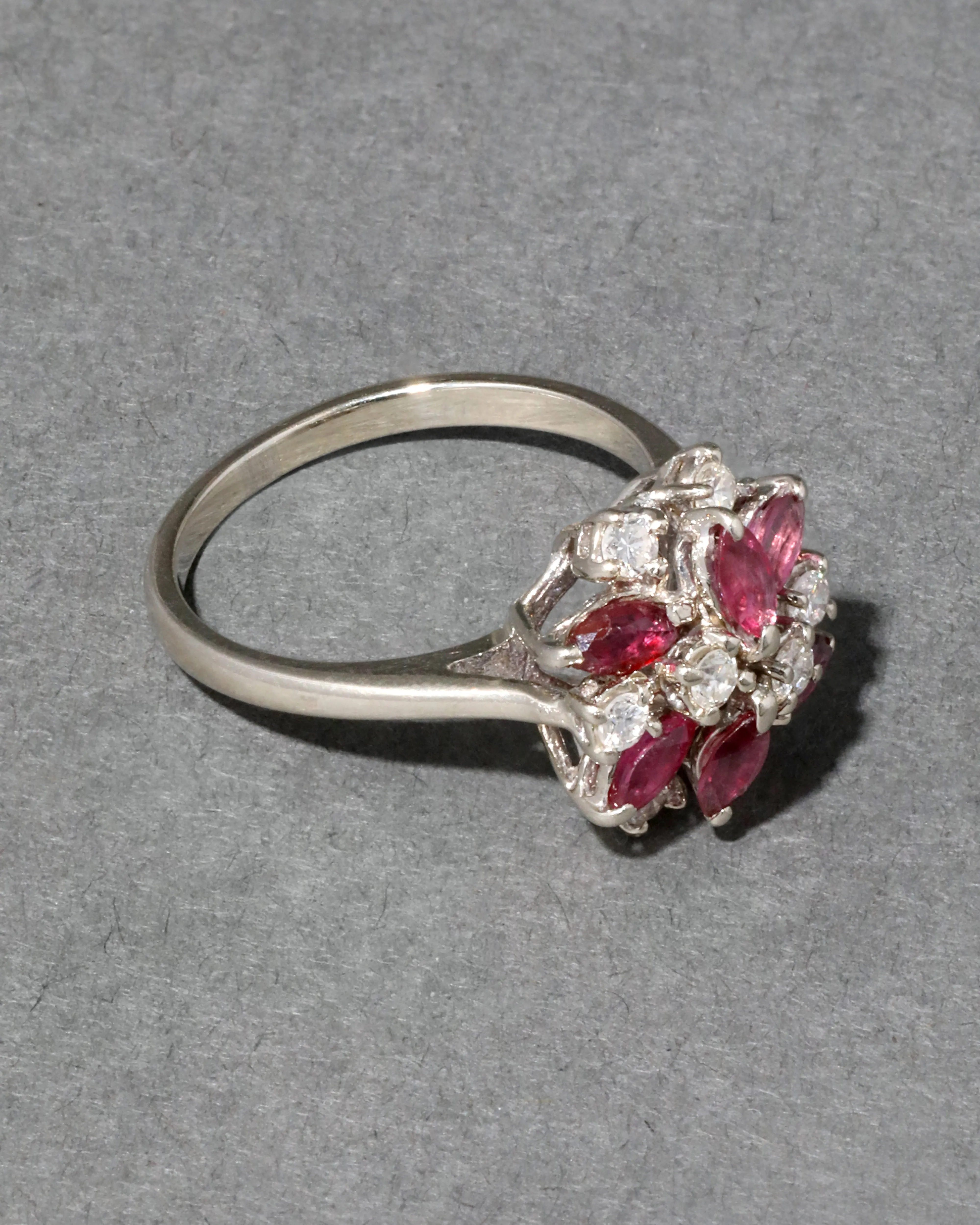 Vintage 1950s 14k White Gold Ruby & Diamond Flower Cluster Ring sold by Alexis Bittar product image thumbnail 3