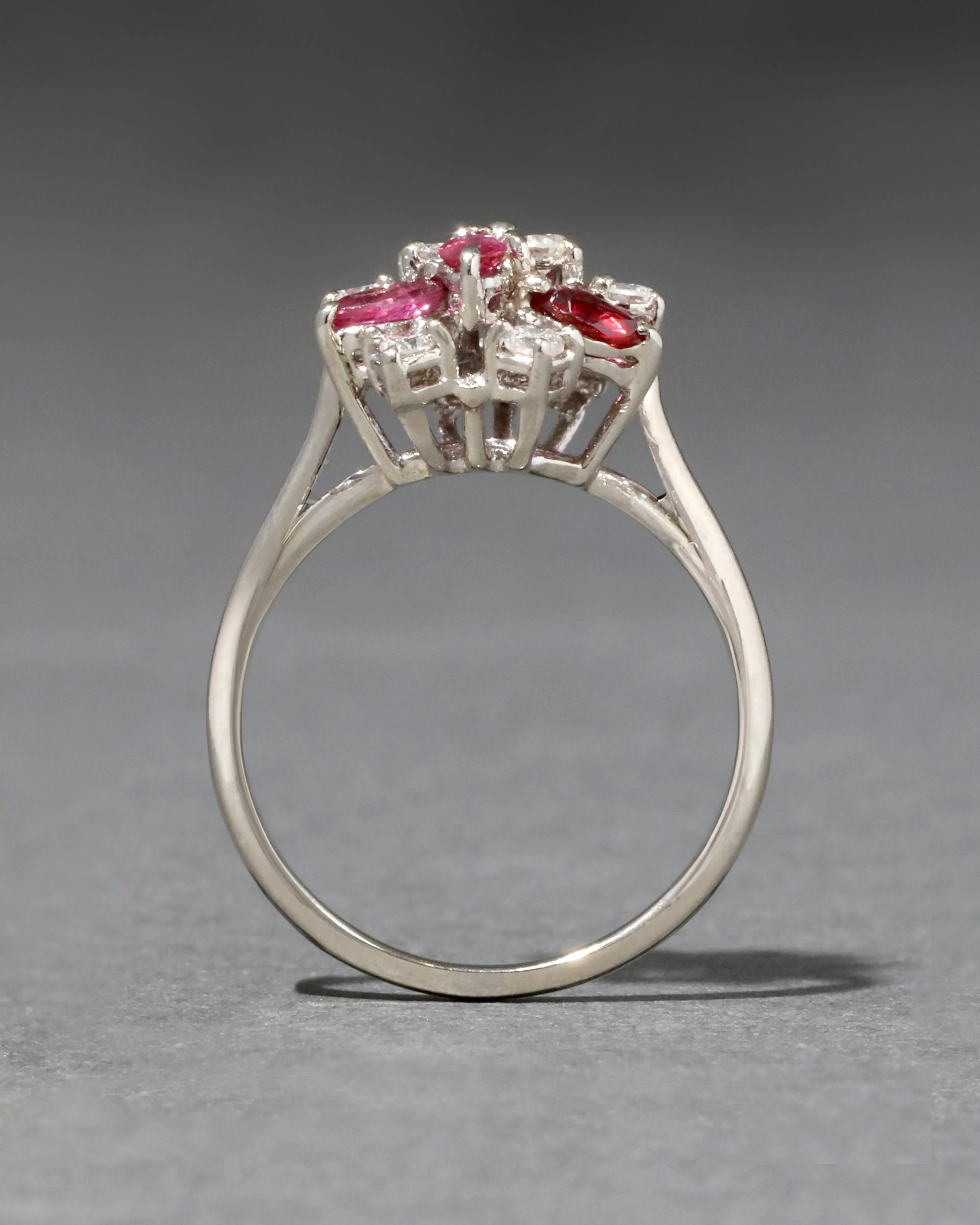 Vintage 1950s 14k White Gold Ruby & Diamond Flower Cluster Ring sold by Alexis Bittar product image thumbnail 4