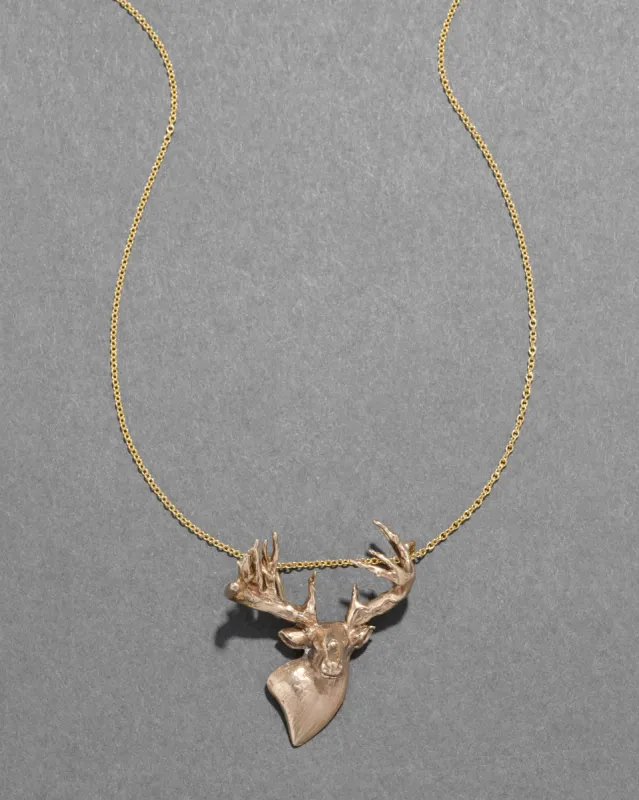 Vintage 1930s 14k Gold Signed Grand Deer Pendant Necklace sold by Alexis Bittar