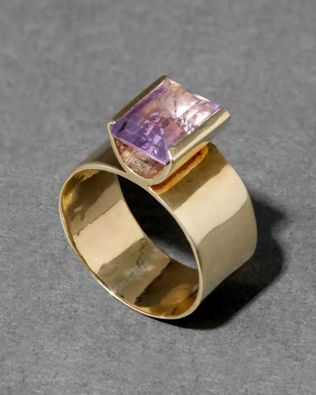 Vintage 1970s 14k Gold & Amethyst Handmade Modernist Baguette Ring sold by Alexis Bittar
