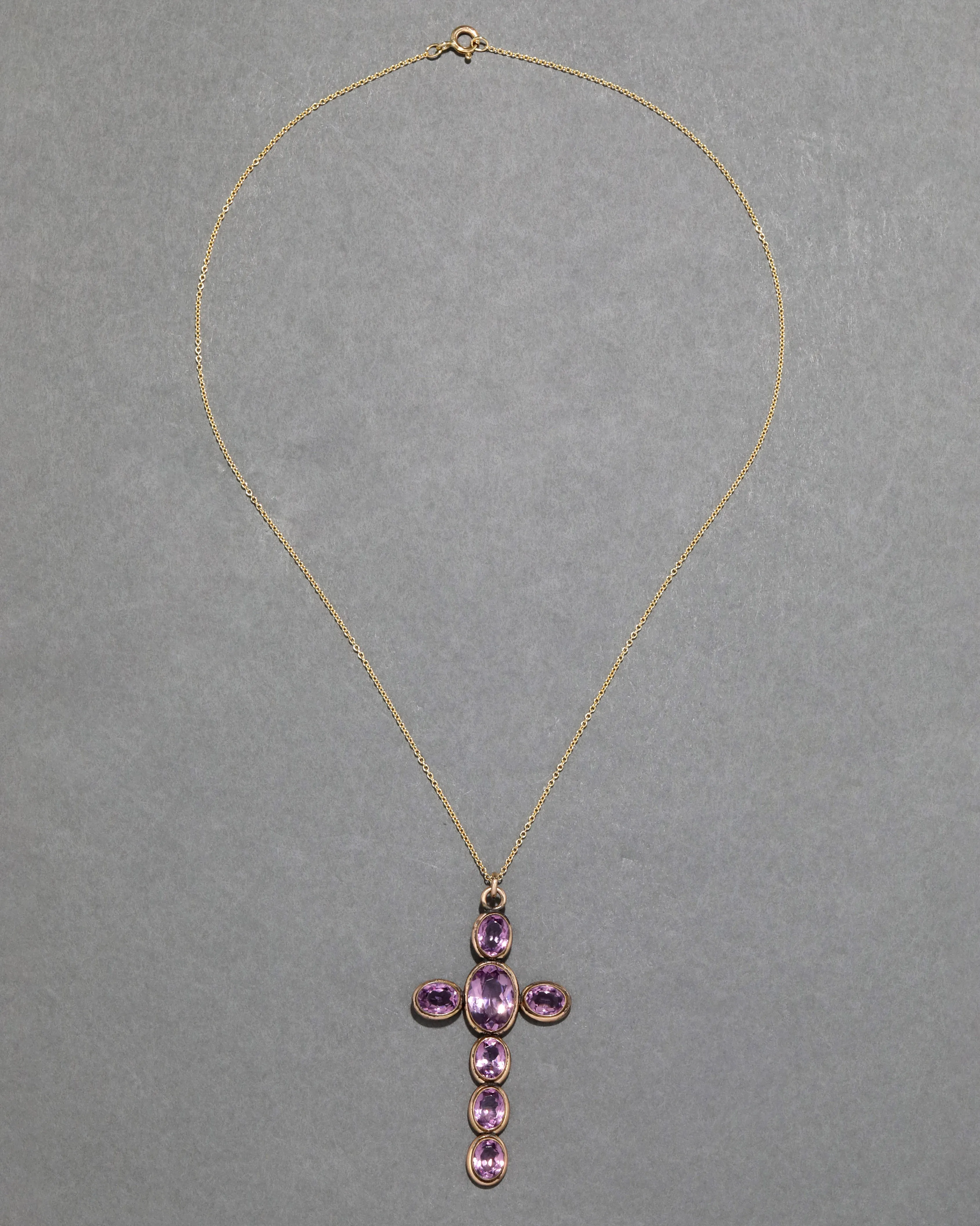 Antique Victorian 14k Gold FIll Amethyst Cross Pendant Necklace sold by Alexis Bittar product image thumbnail 2