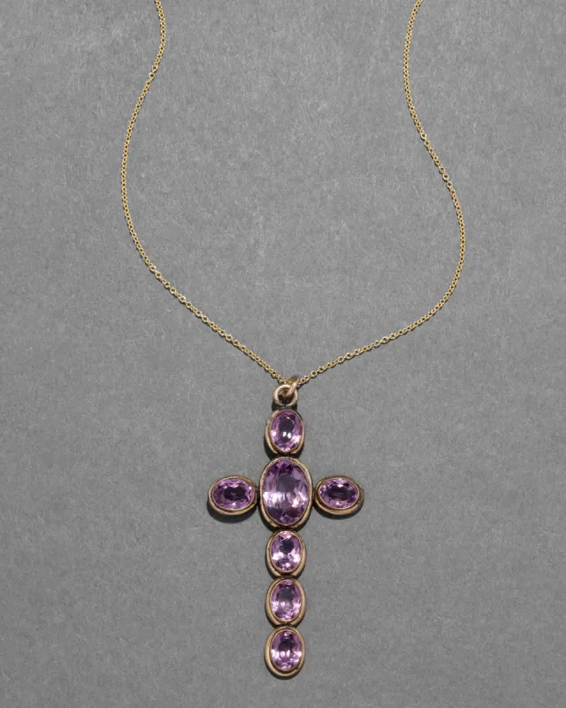 Antique Victorian 14k Gold FIll Amethyst Cross Pendant Necklace sold by Alexis Bittar