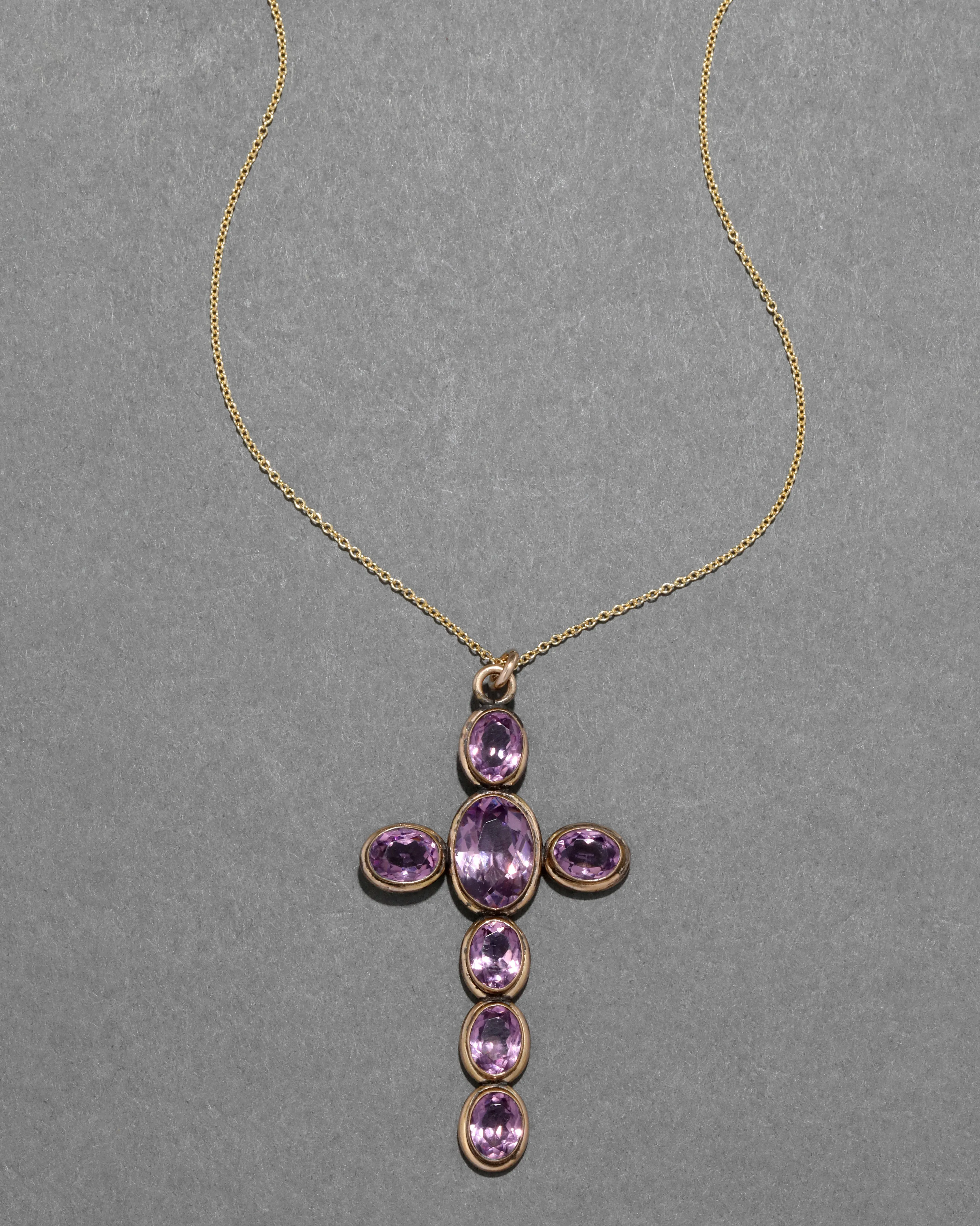Antique Victorian 14k Gold FIll Amethyst Cross Pendant Necklace sold by Alexis Bittar