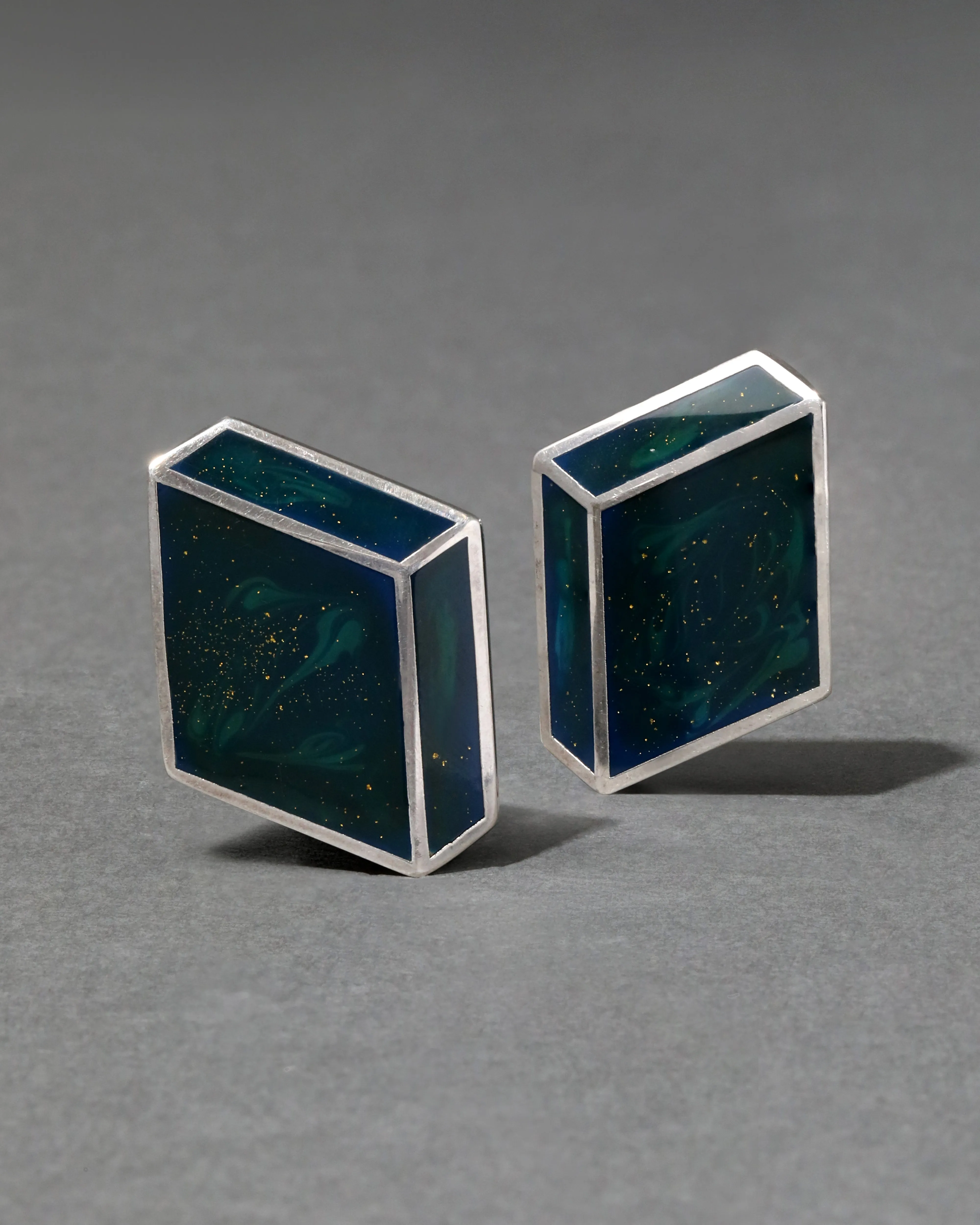 Vintage 1980s Sterling Silver Geometric Enamel Clip Earring sold by Alexis Bittar