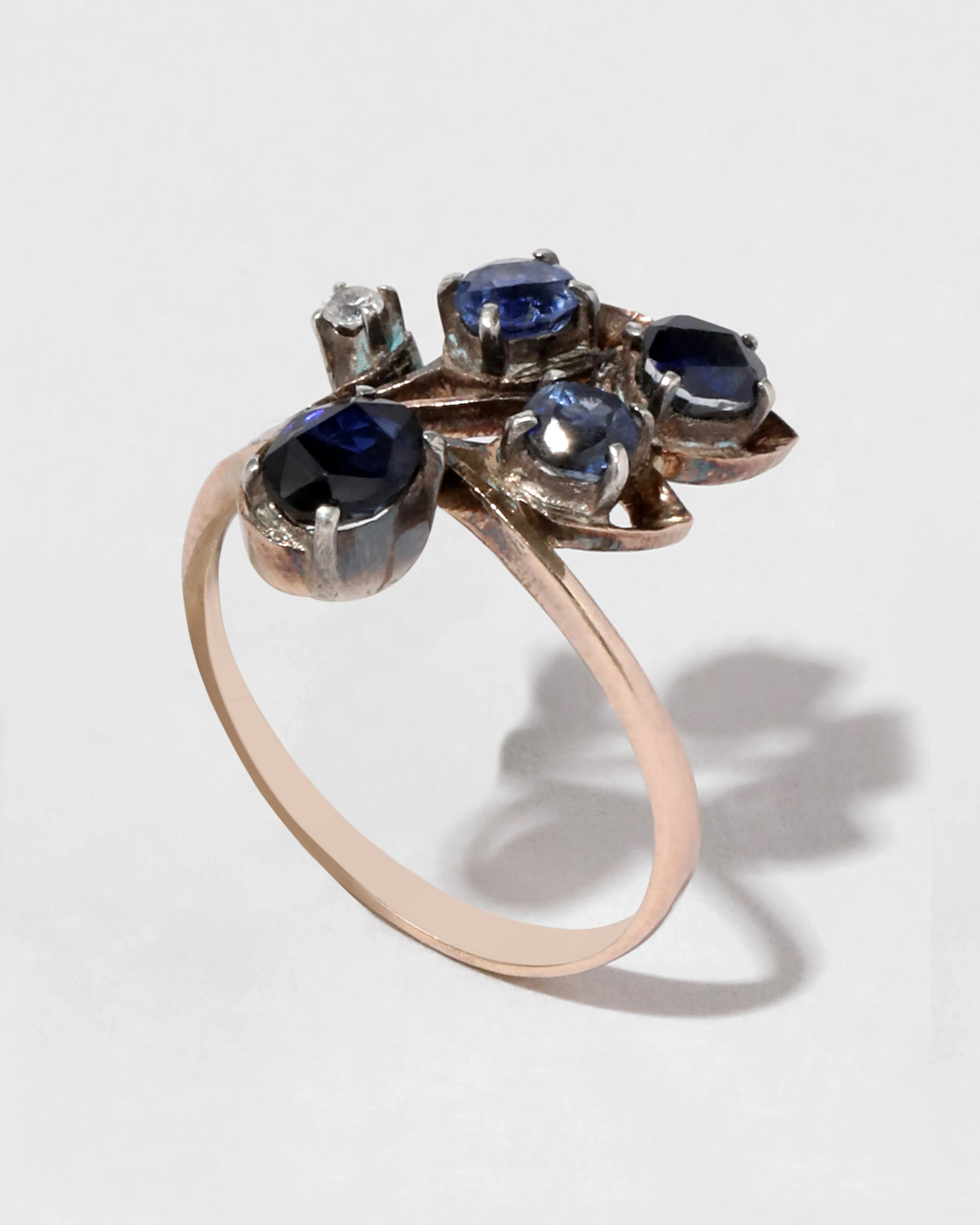 Antique Early 1900s 14k Two Tone Gold Sapphire & Diamond Burst Ring sold by Alexis Bittar product image thumbnail 2