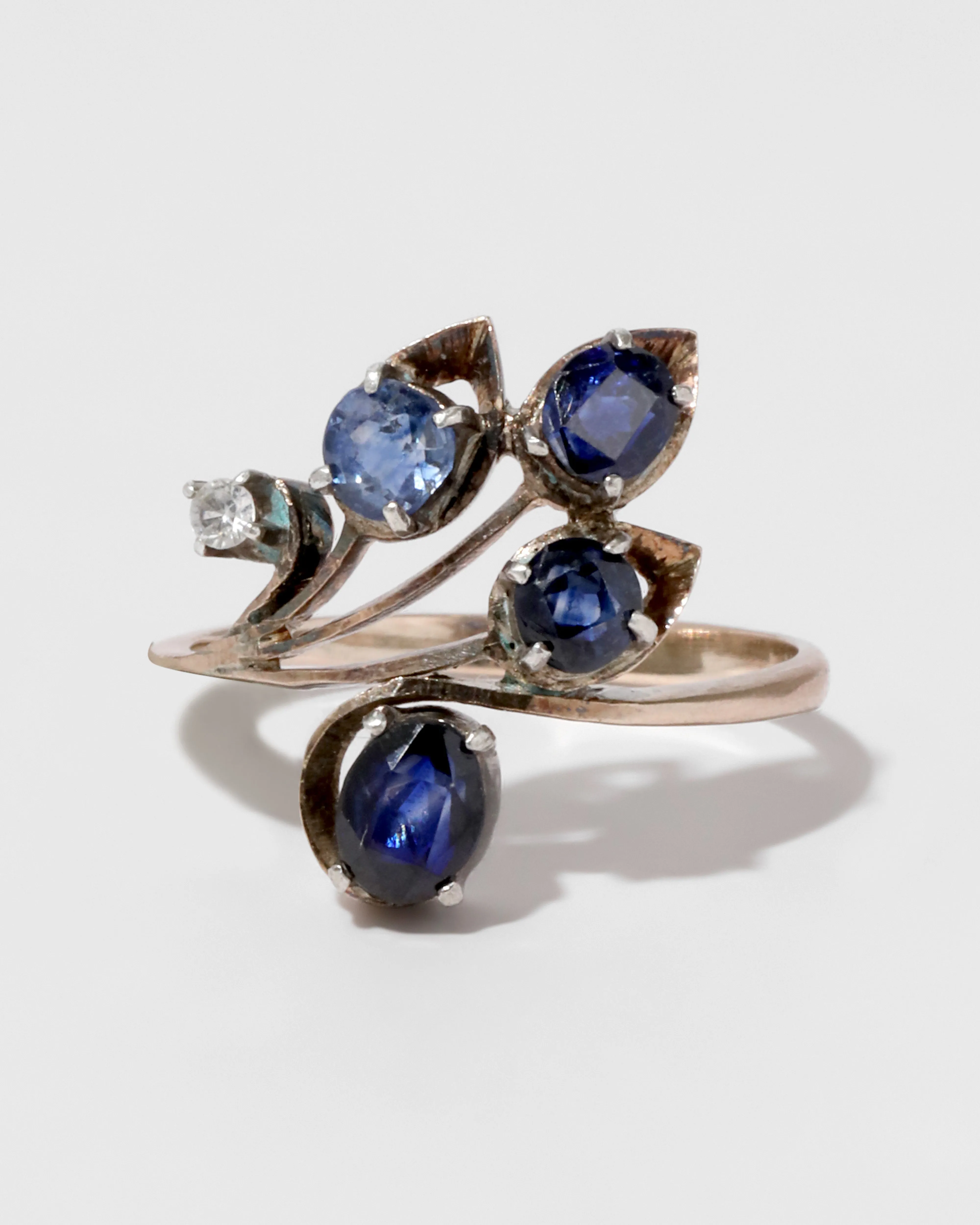 Antique Early 1900s 14k Two Tone Gold Sapphire & Diamond Burst Ring sold by Alexis Bittar