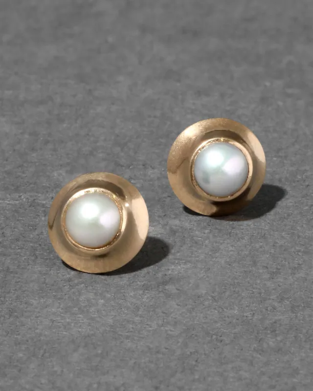 Vintage 14k Gold Handmade Natural Pearl Stud Earring sold by Alexis Bittar