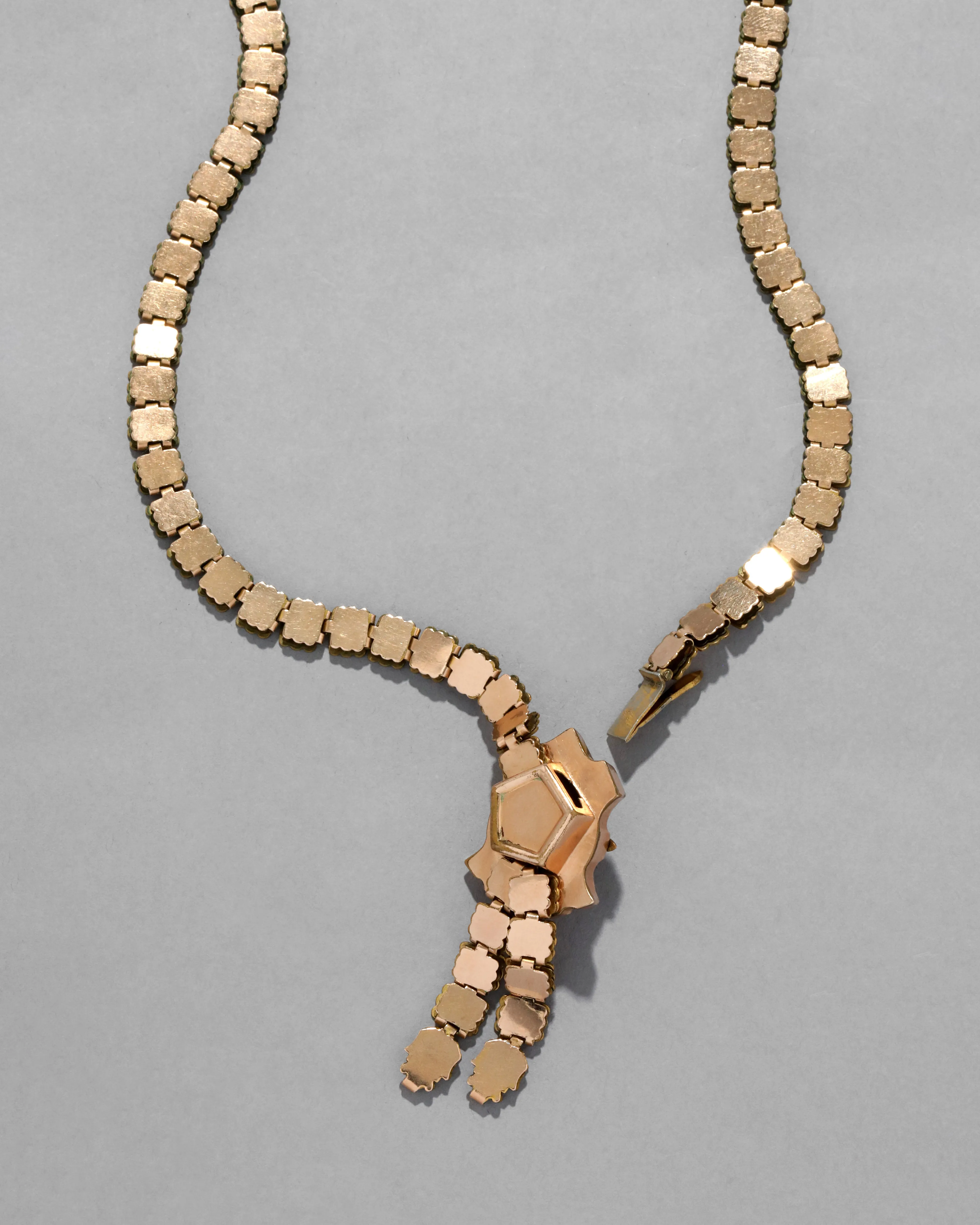 Antique 1800s 14k Gold FIll Hand Etched Layered Link Chain Necklace with Ornate Pendant Closure sold by Alexis Bittar product image thumbnail 3