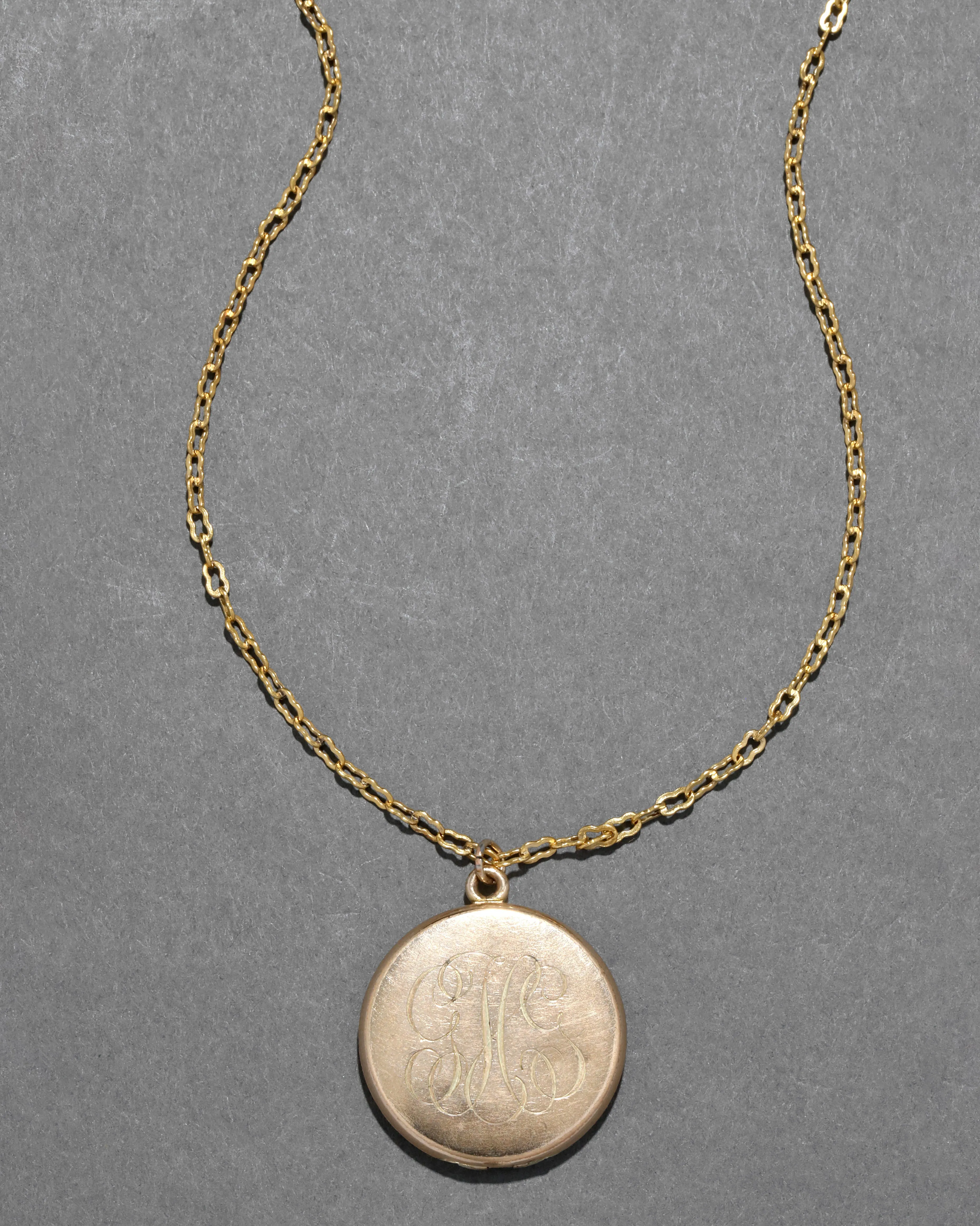 Antique 1920s 14k Gold Fill Fleur de Lis Locket Necklace on Vintage Chain sold by Alexis Bittar