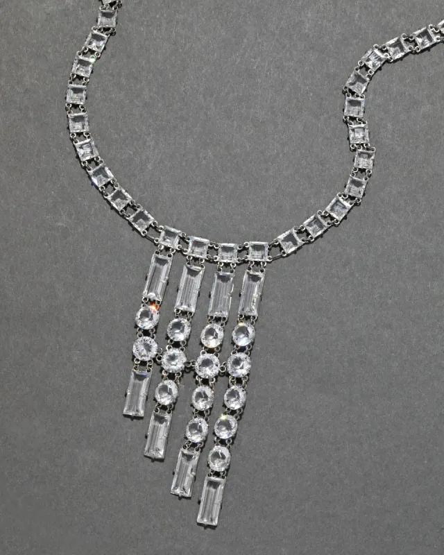 Vintage 1930s Sterling Silver Deco & Hand Cut Faceted Quartz Link Tassel Necklace sold by Alexis Bittar