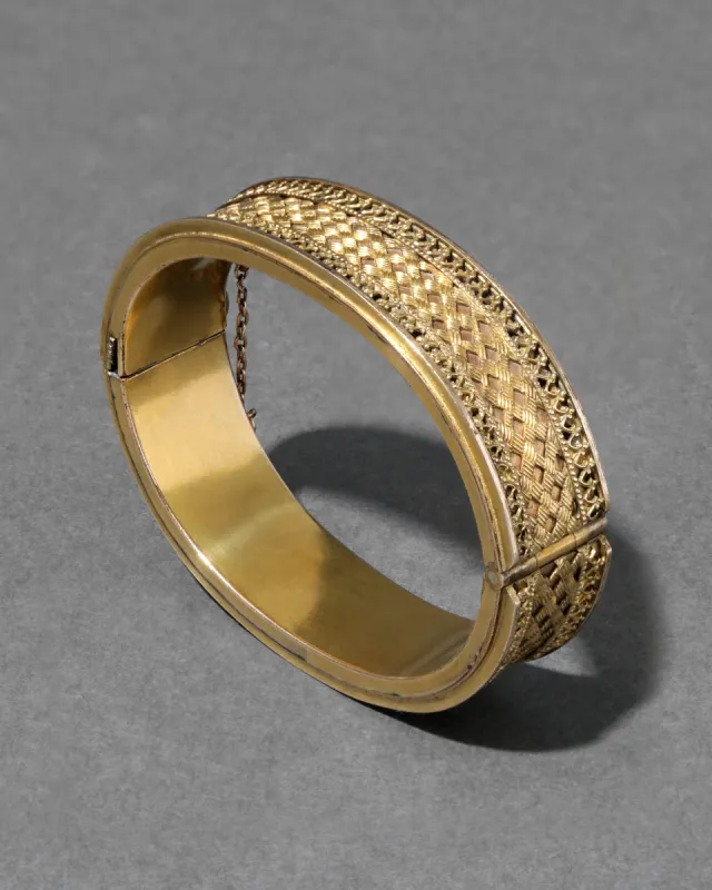 Antique 1800s 14k Gold Fill Woven Cross Hatch Hinge Bracelet sold by Alexis Bittar