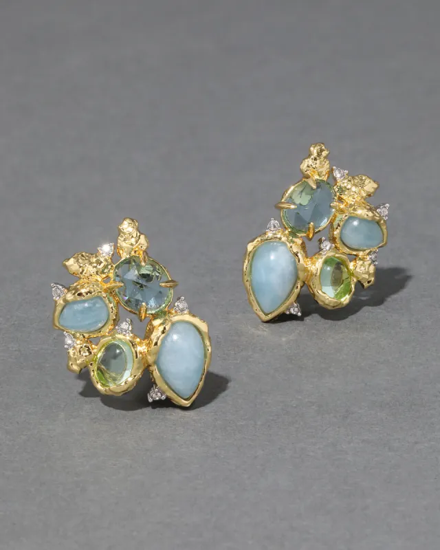 Golden Pebble Cake Cluster Post Earring - Aquamarine made by Alexis Bittar