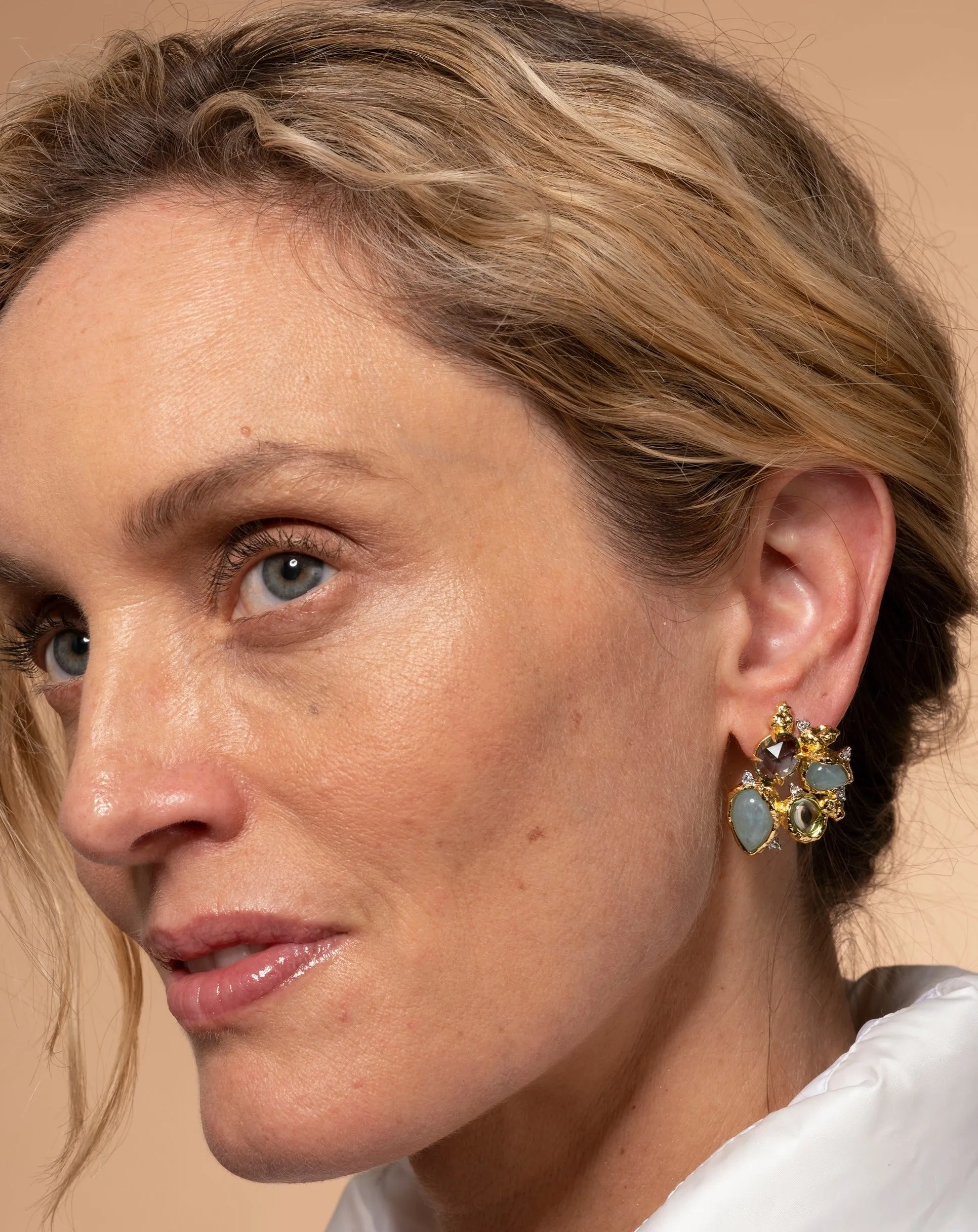 Golden Pebble Cake Cluster Post Earring - Aquamarine sold by Alexis Bittar product image thumbnail 3