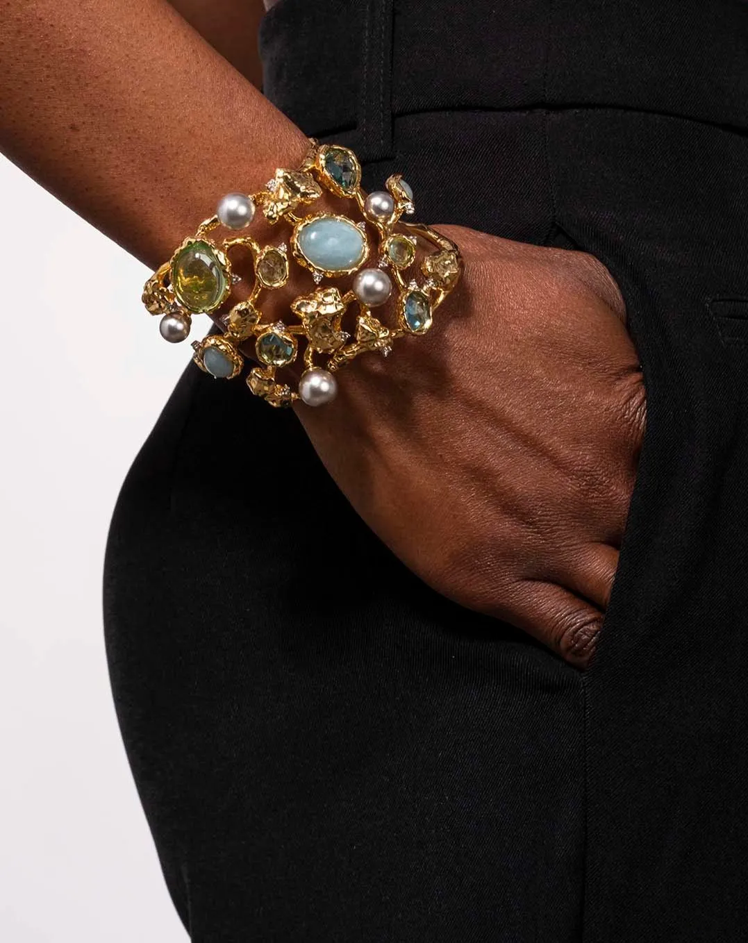 Golden Pebble Cake Large Cuff Bracelet - Aquamarine sold by Alexis Bittar product image thumbnail 2
