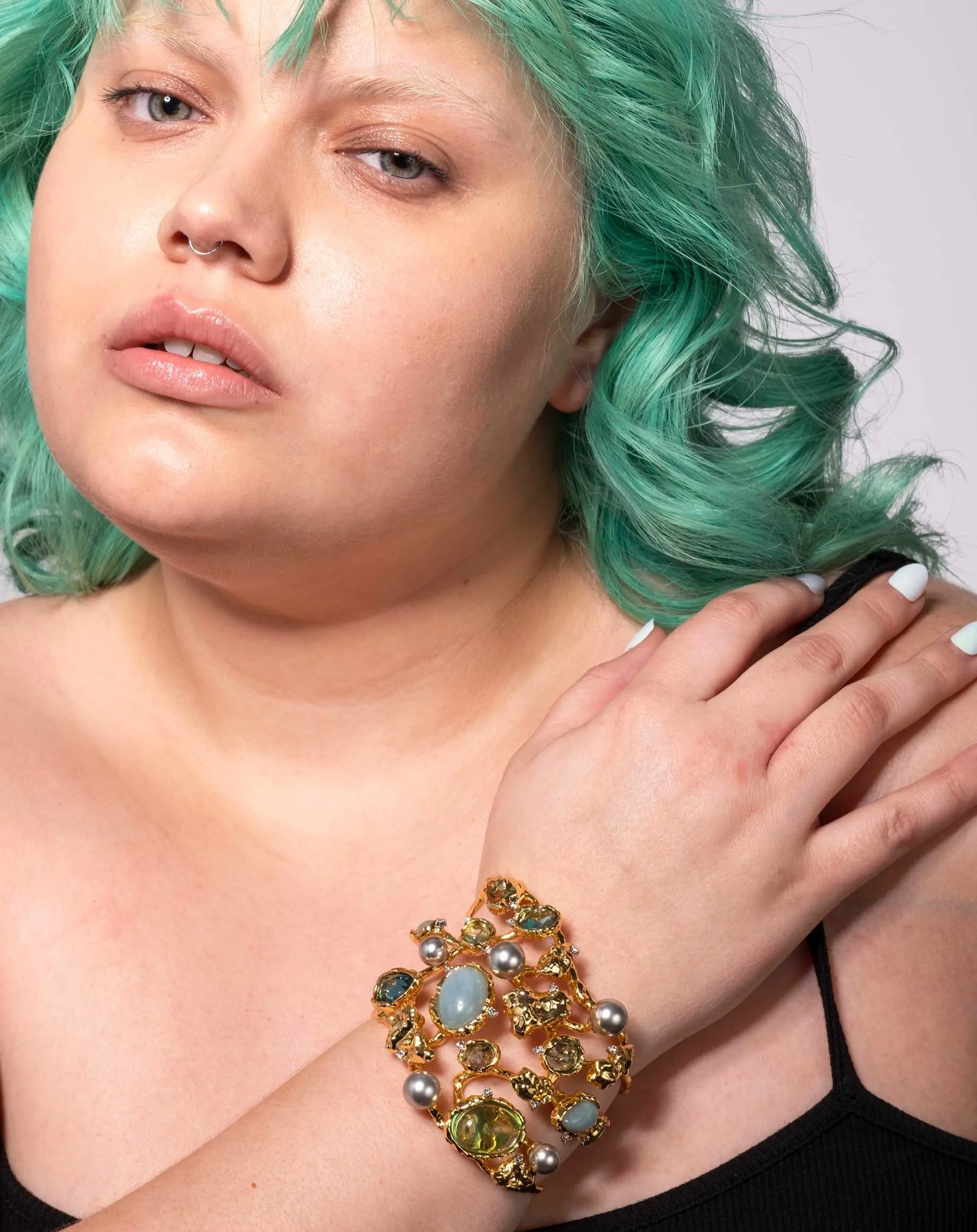 Golden Pebble Cake Large Cuff Bracelet - Aquamarine sold by Alexis Bittar product image thumbnail 3