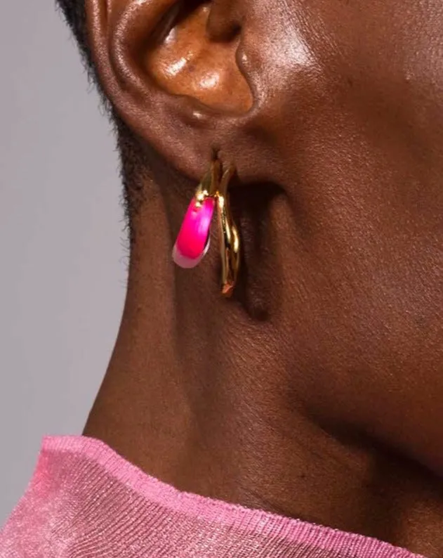 Lucite Molten Double Hoop Earring - Neon Pink sold by Alexis Bittar product image thumbnail 2