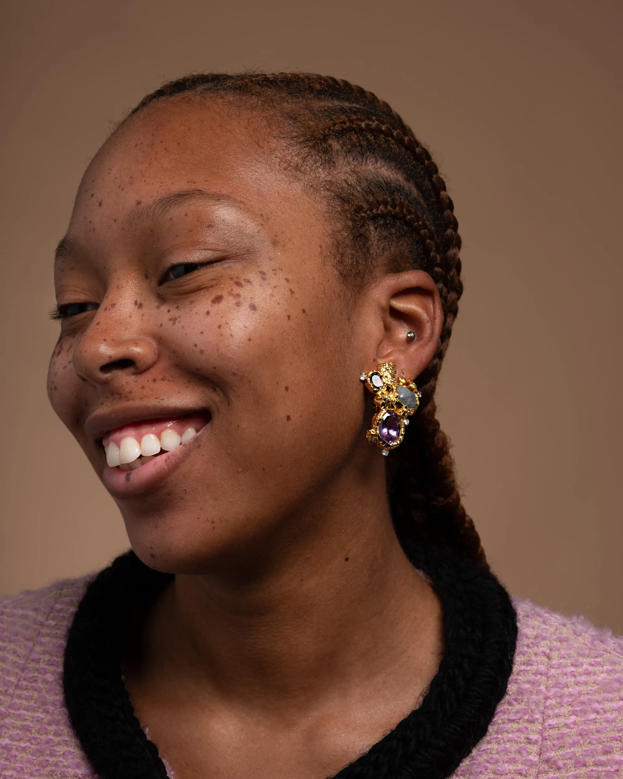 Golden Pebble Cake Cluster Clip On Earring- Amethyst sold by Alexis Bittar product image thumbnail 4