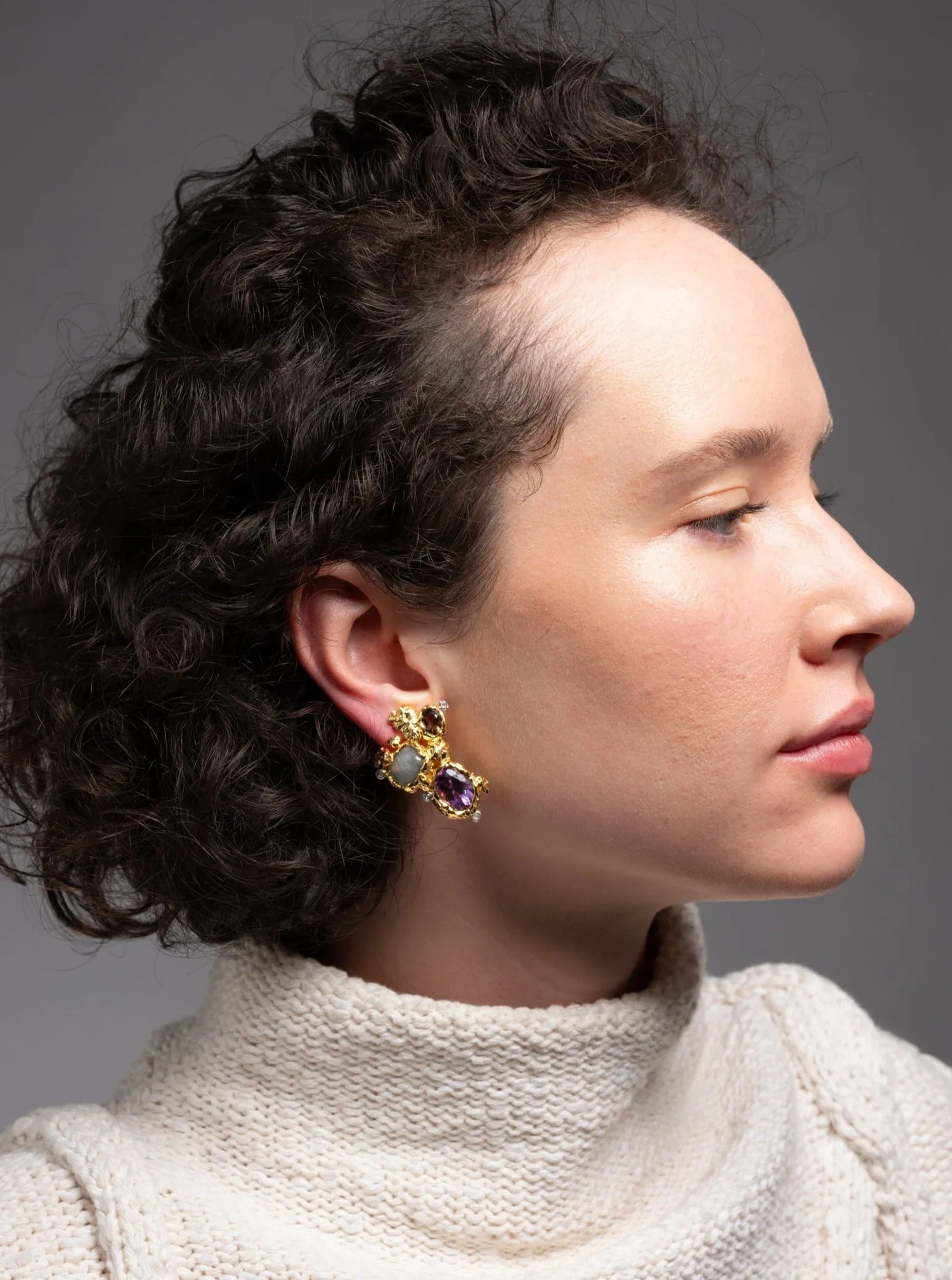 Golden Pebble Cake Cluster Clip On Earring- Amethyst sold by Alexis Bittar product image thumbnail 3