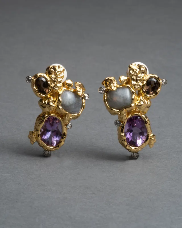 Golden Pebble Cake Cluster Clip On Earring- Amethyst sold by Alexis Bittar