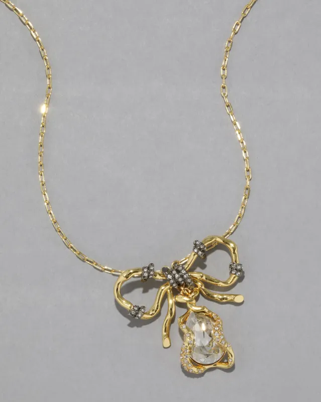 Gold Barbed Wire Bow Crystal Drop Necklace sold by Alexis Bittar
