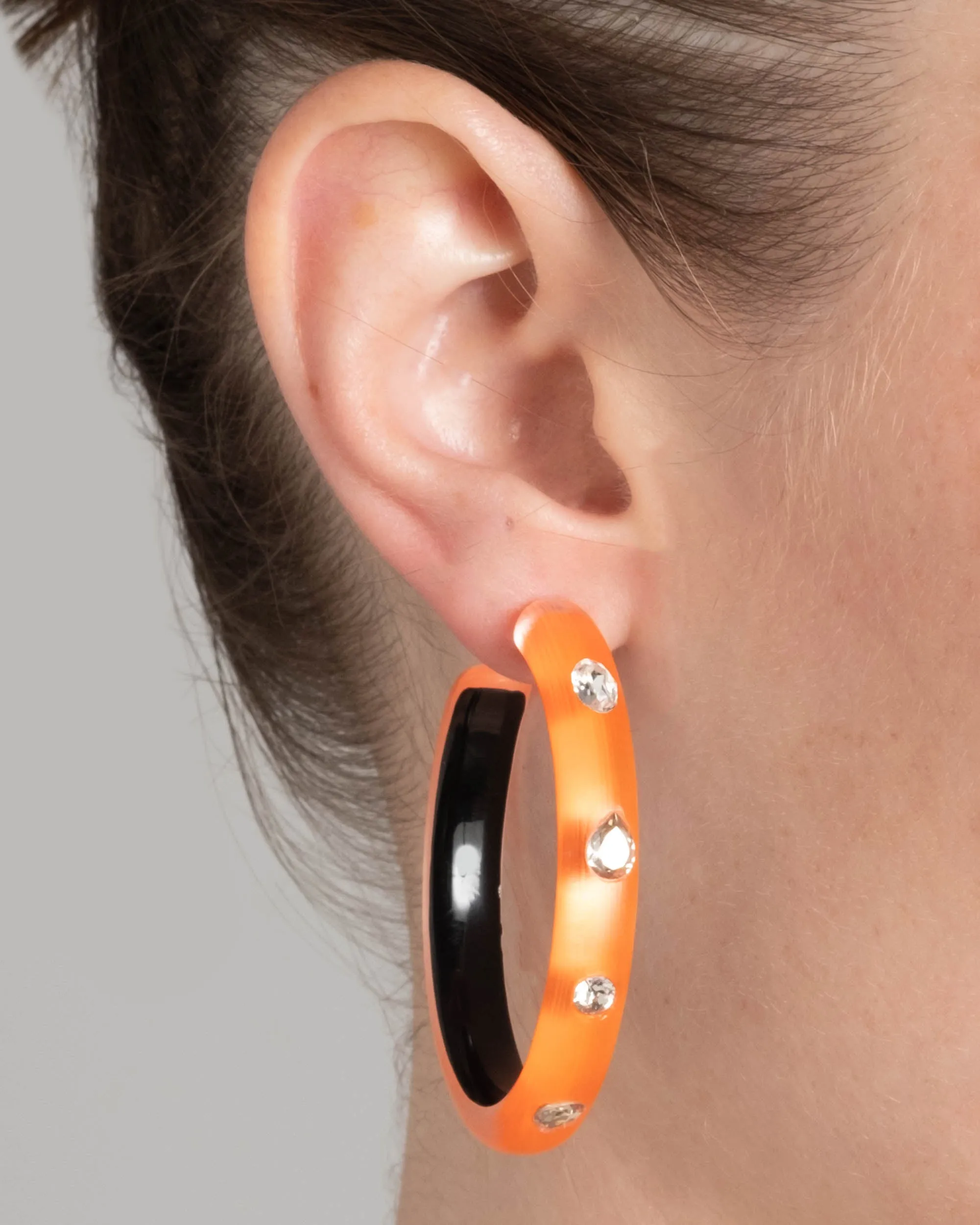 Crystal Studded Lucite Hoop Earring- Neon Orange sold by Alexis Bittar product image thumbnail 2
